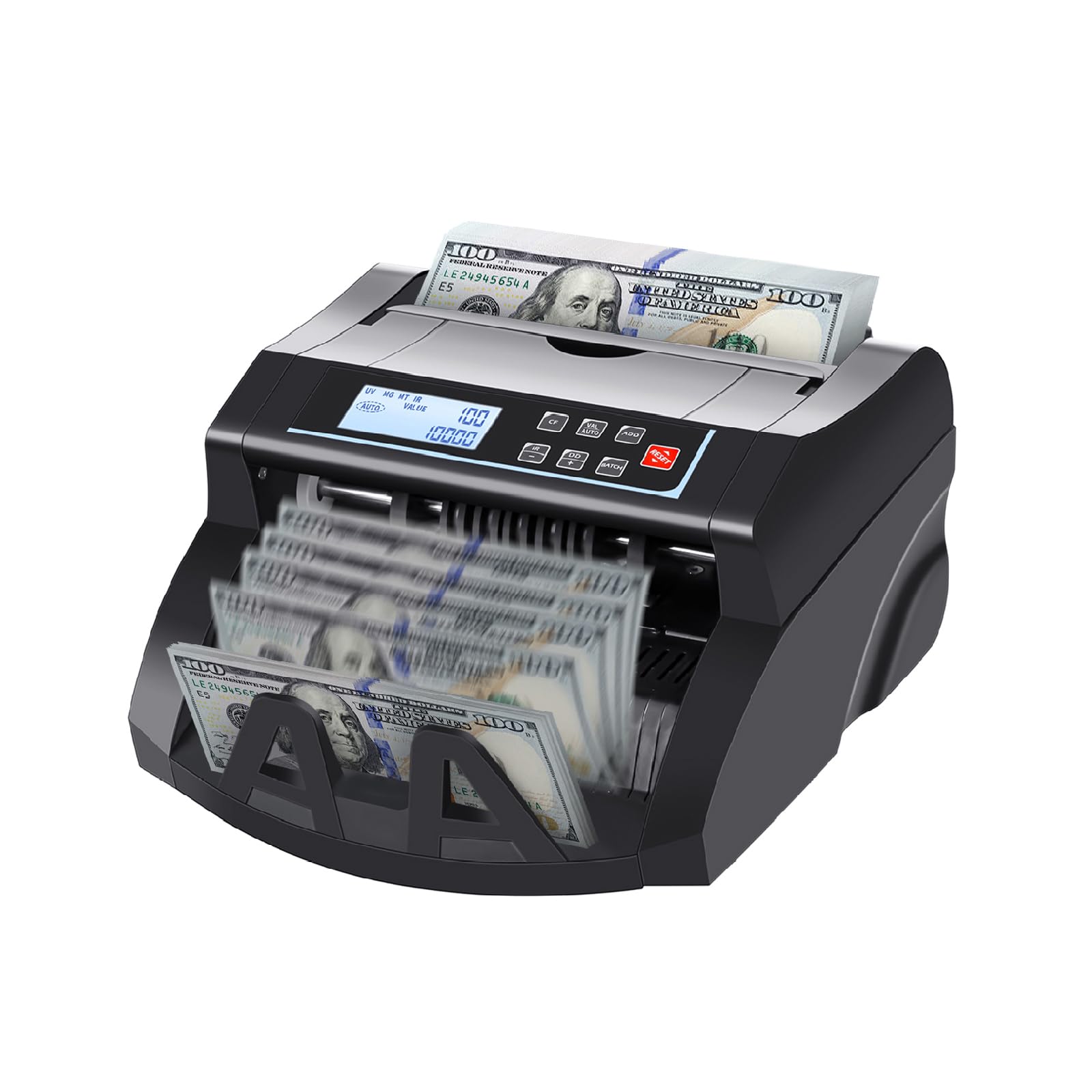 Money Counter Machine Count Value,UV/MG/MT/IR Counterfeit Detection Bill Counter,US Dollar only Cash Counter, Add+Value/Batch+Value Modes,Money Counting Machine with LCD Display (Black+Grey)