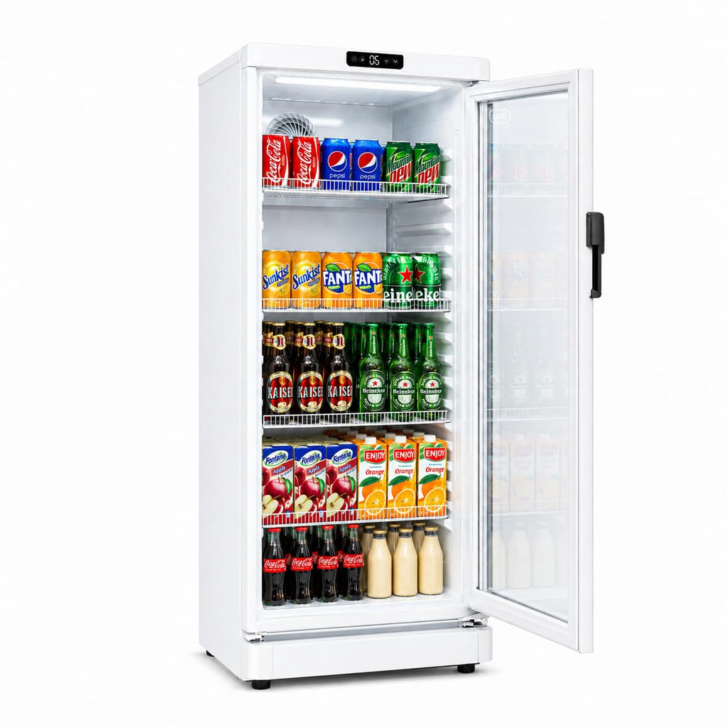 GRS Commercial Display Refrigerator with Glass Door Lock | Cool Air Flow & Temperature | Beverage fridge, Drink and Wine Cooler with Adjustable Display Shelf for Stores and Bars | Black, 7.1 Cu. Ft