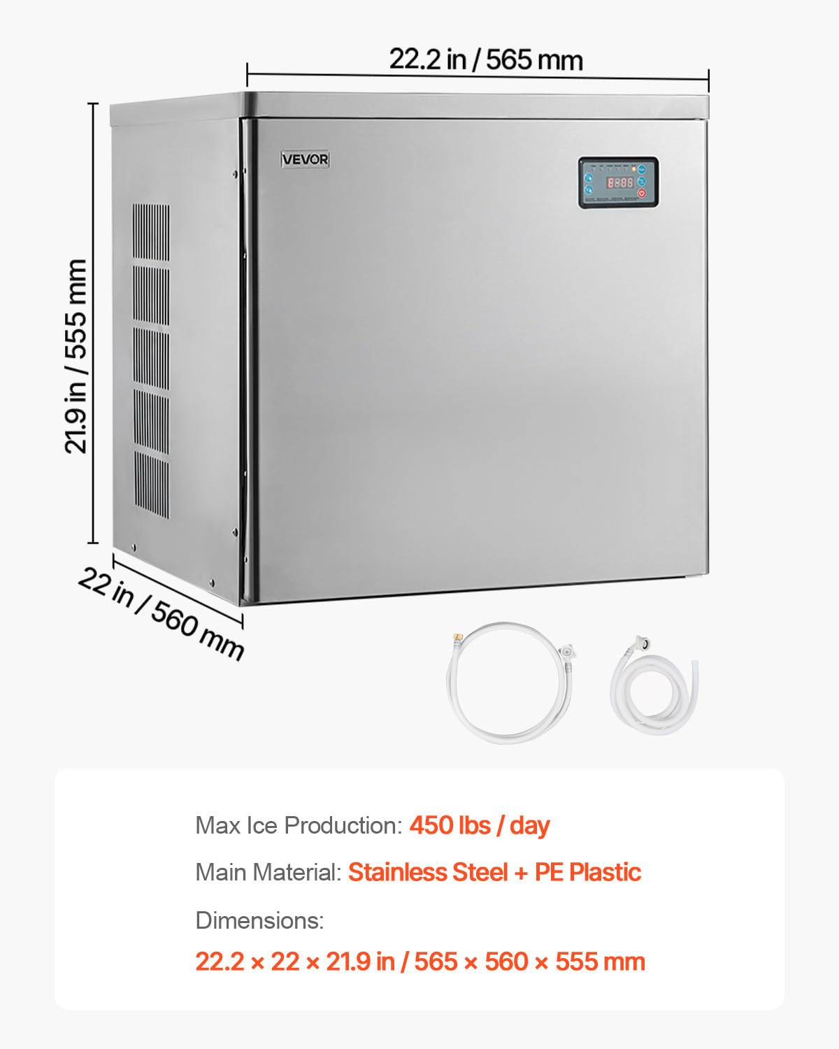 VEVOR Commercial Ice Maker Machine - Head, 300 Lbs/Day Stainless Steel Ice Machine with Scheduled Ice-Making, Self-Cleaning, Adjustable Thickness, Ideal for Restaurant Bar Cafe Hotel - Head Only