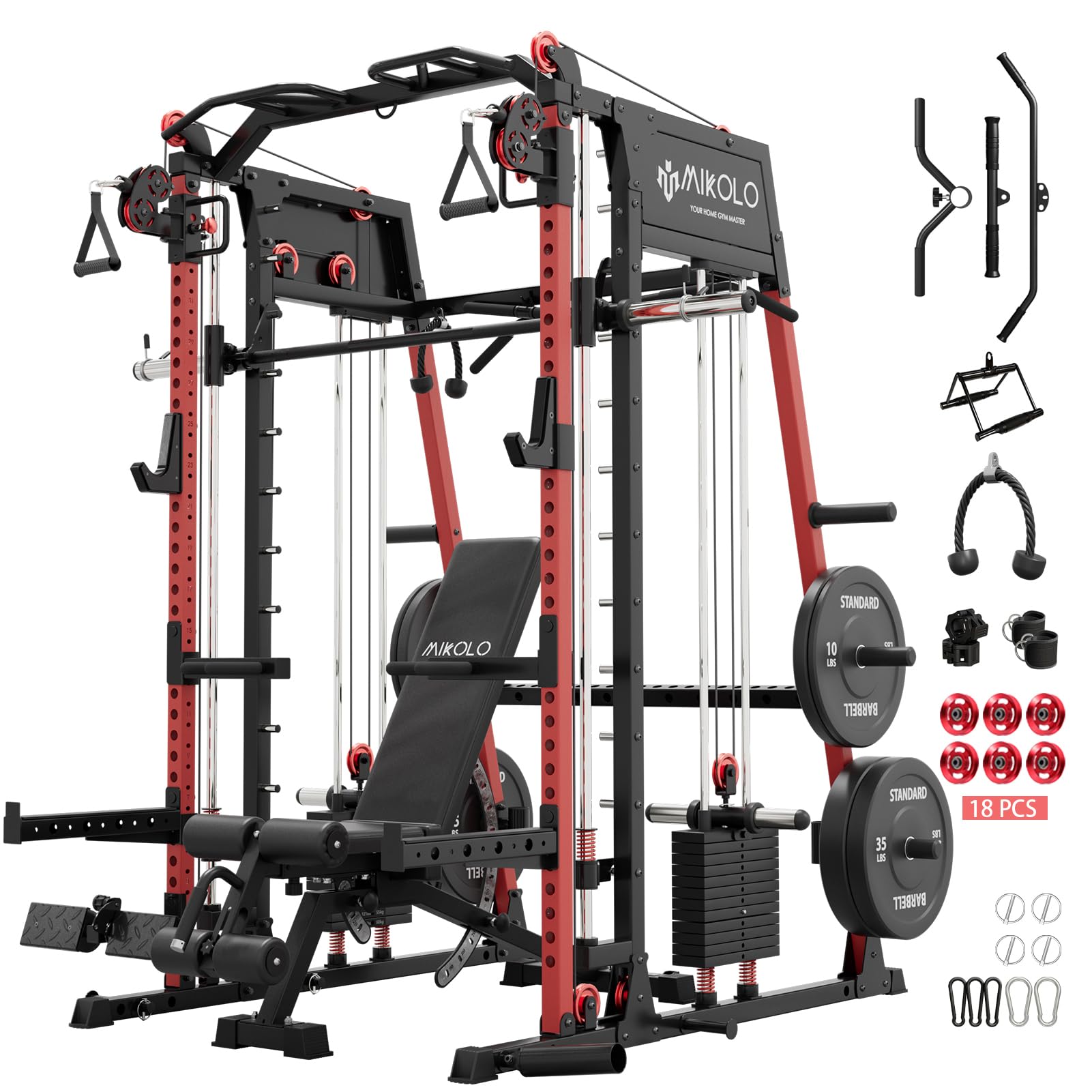 Mikolo M4 2.0 Smith Machine, All-in-One Home Gym Power Cage with LAT Pulldown & Cable Crossover, Squat Rack for Full Body Workouts