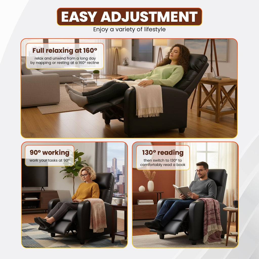 FDW Recliner Sofa Massage Chair Home Theater Seating with Lumbar Support and Padded Backrest for Living Room and Bedroom (Leather, Black)