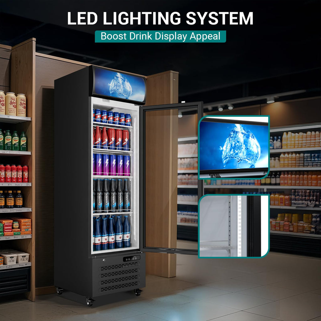 ETL & DOE Certified Commercial Beverage Refrigerator 14.8 Cu Ft, Commercial Display Fridge with Glass Door, Upright Merchandiser Refrigerator Cooler with Front LED Light for Stores, Restaurant, Office