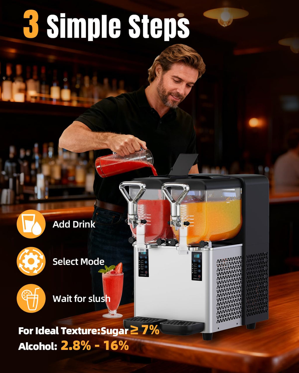 Slushie Machine for Home, 135oz x 2 Tank Slushy Machine for Commercial & Home Use, Margarita Machine with LED Lights 400W Fast Chill & Quiet for Restaurant Bar Cafes Food Truck, No Ice Needed