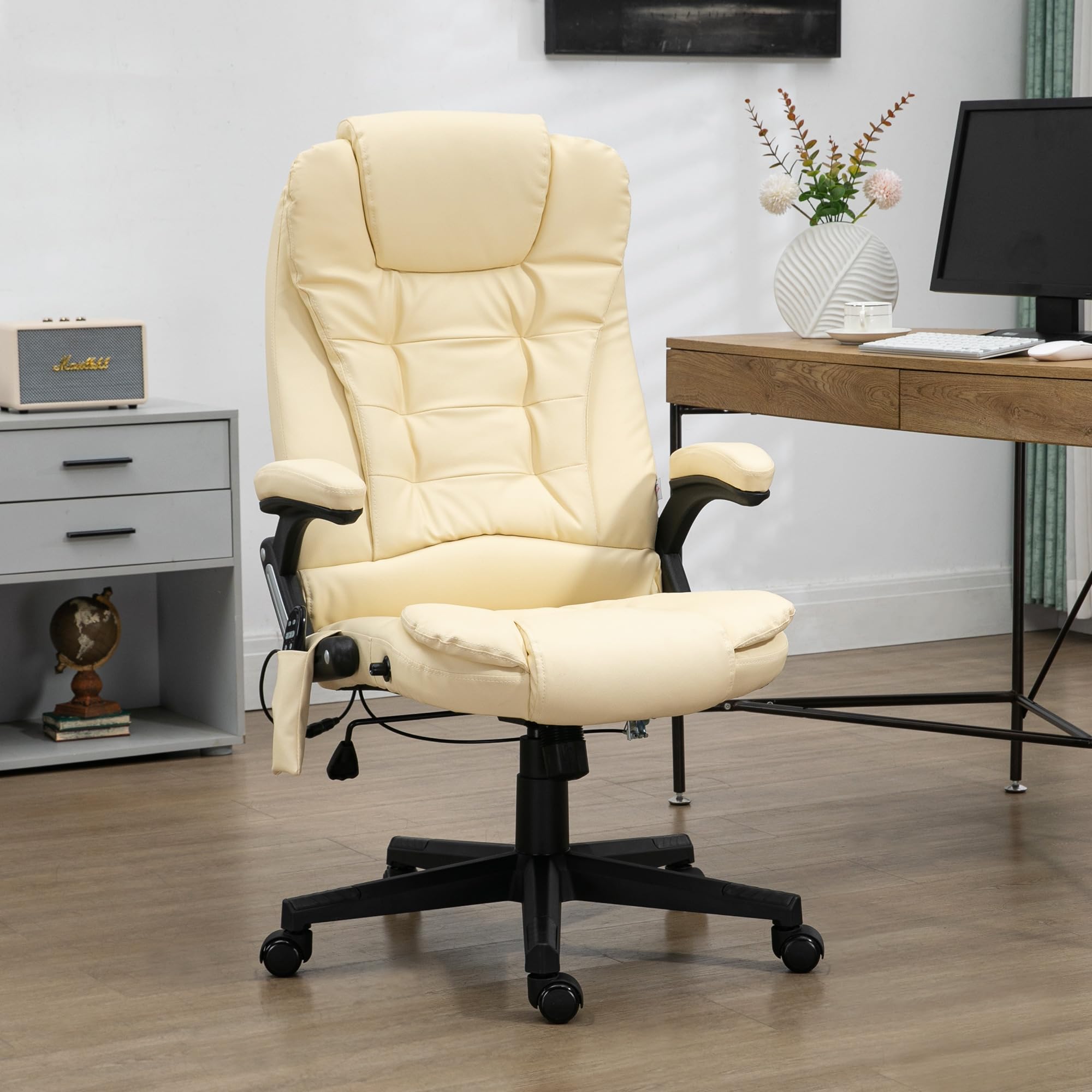 HOMCOM High Back Vibration Massage Office Chair with 6 Vibration Points, Heated Reclining PU Leather Computer Chair with Armrest and Remote, Brown
