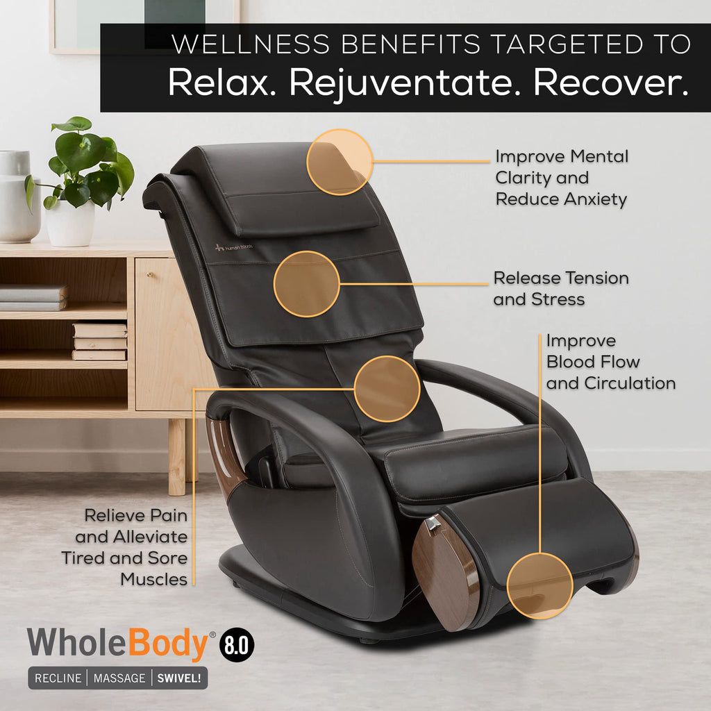 Human Touch WholeBody 8.0 Massage Living Room Recliner Swivel Chair - Full Body Professional Grade Personal Massage - Relaxation w Heat for Targeted Stress + Muscle Pain Relief with Foot Calf â€“ Bone