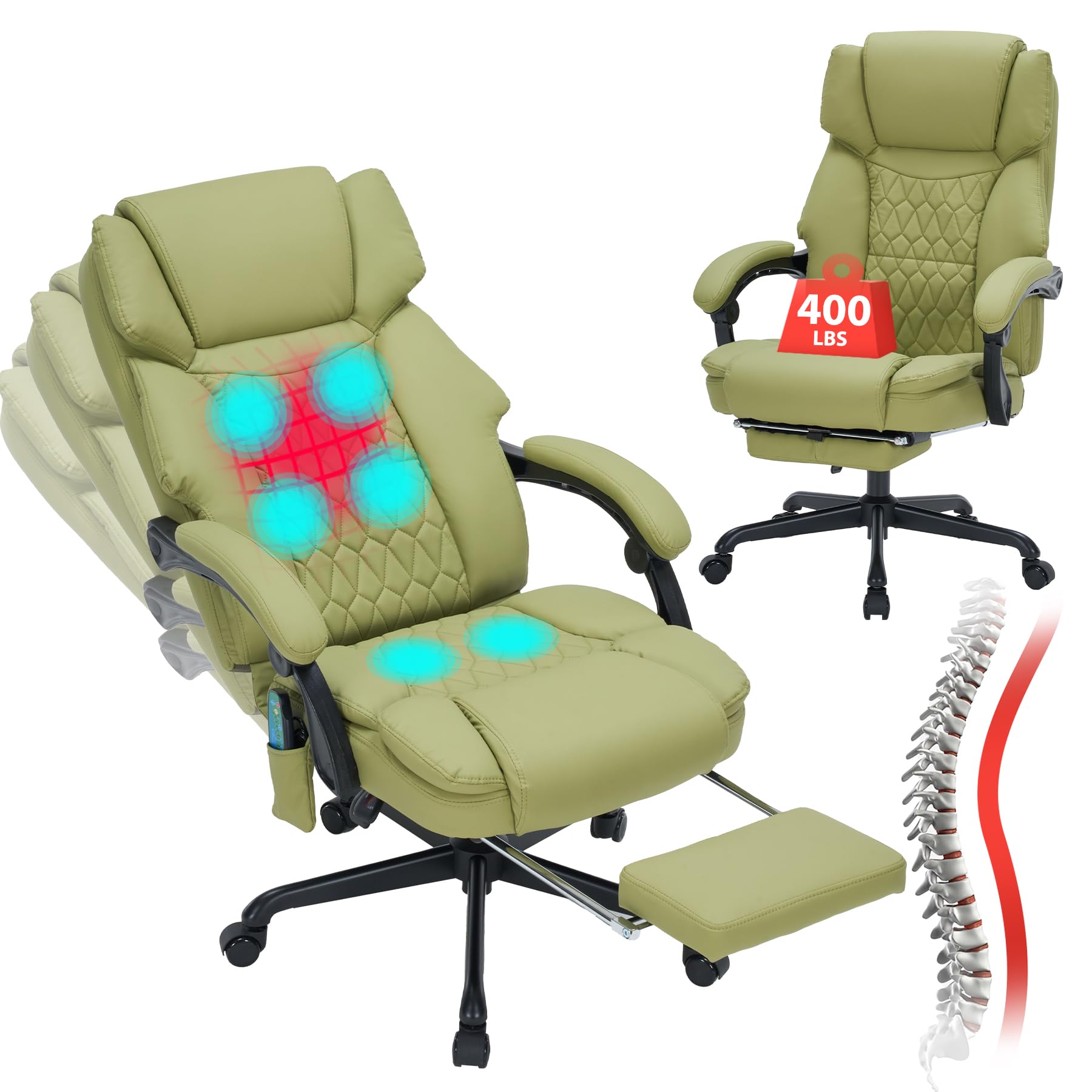 Massage Office Chair with Foot Rest 6 Points Vibration and Heat Home Office Desk Chairs for Heavy People 400lbs Reclining Managerial Chairs Ergonomic Executive Chair (Black)