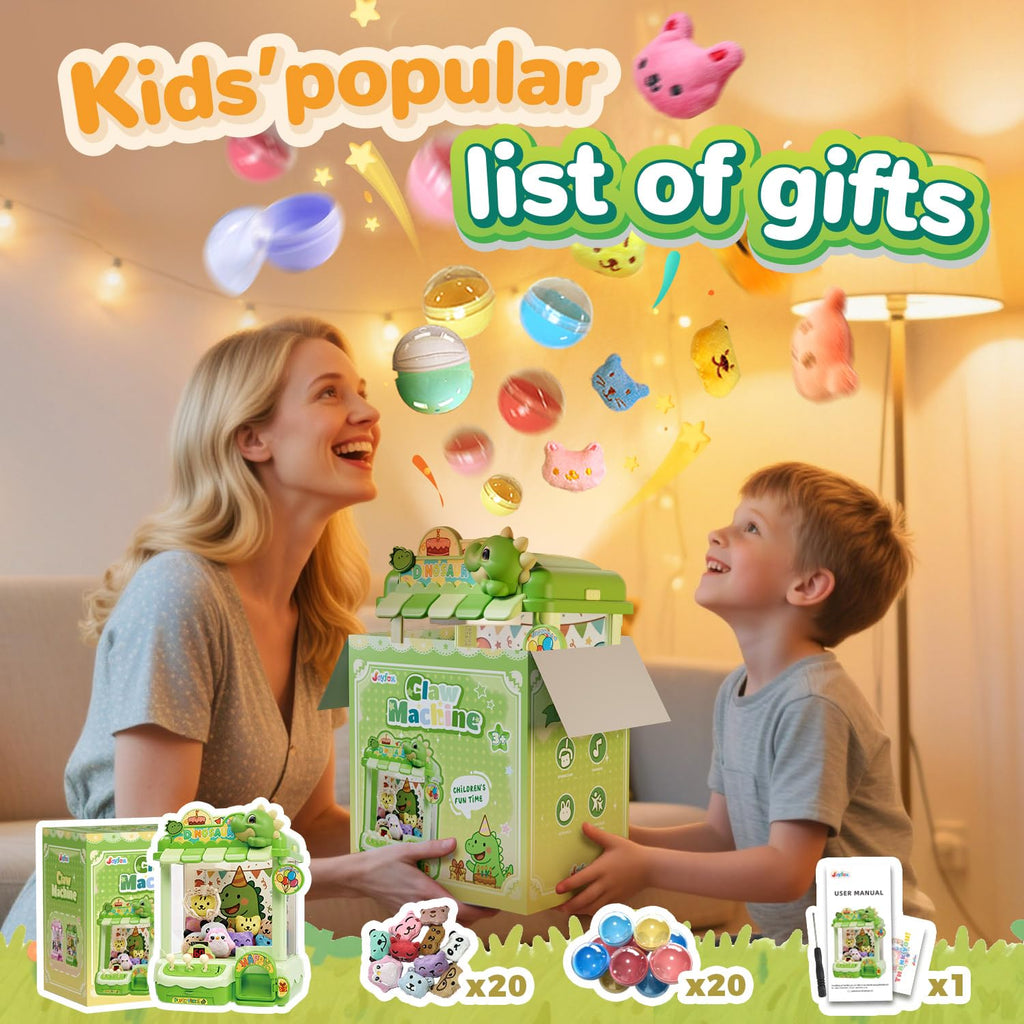 Unicorn Claw Machine for Kids, Arcade Prize Grabber with 20 Mini Plush Toys and 20 Capsules, 3-Lever Controls, Lights and Music, Gift for Ages 3 and Up
