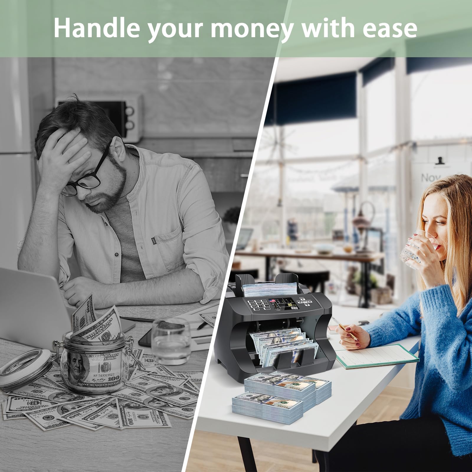 N10 Money Counter Machine Mixed Denomination, Bill Value Counting for US Dollar with UV/MG/IR Counterfeit Detection, Small Business Commercial use