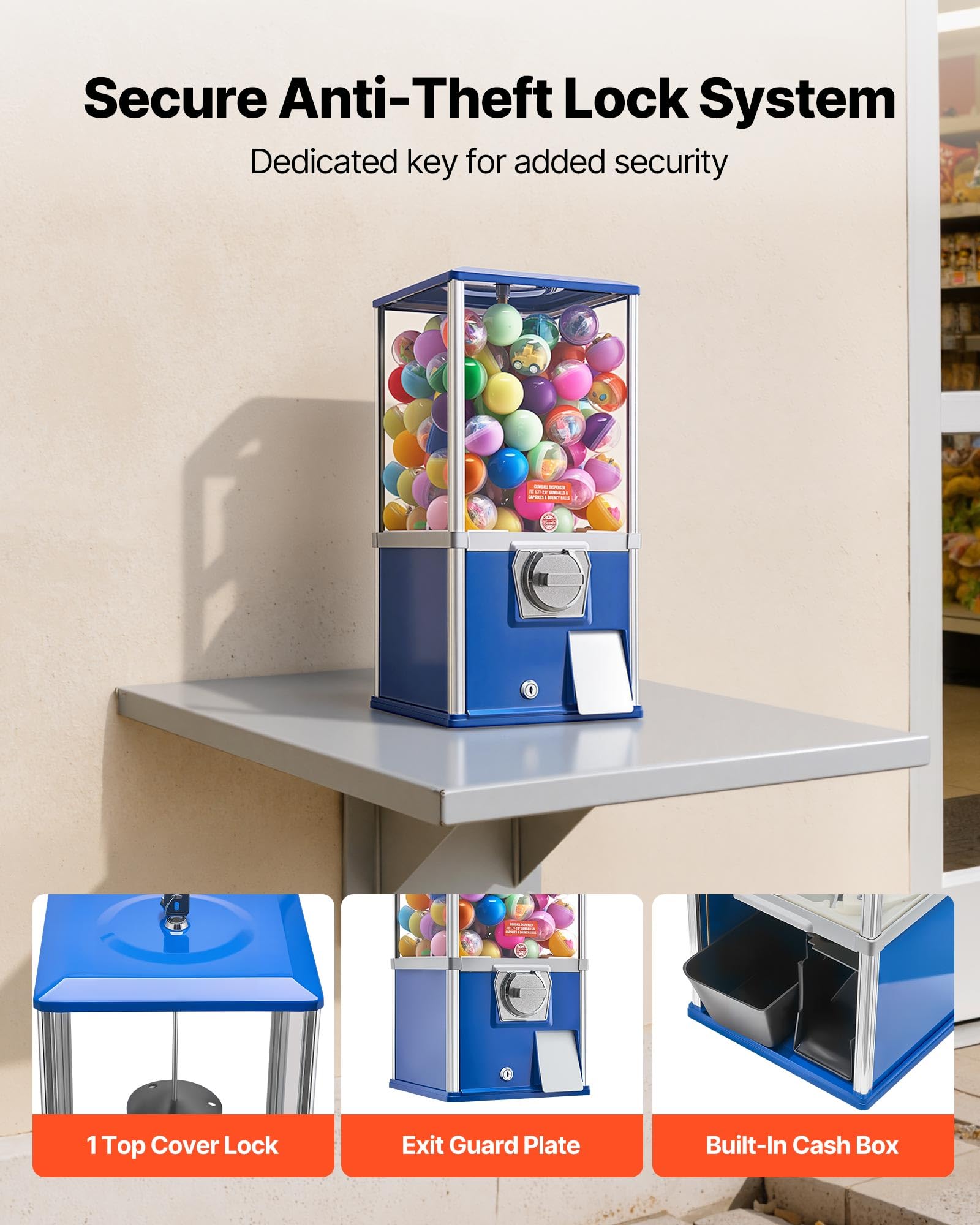 VEVOR Gumball Machine for Kids, 25" Height Home Vending Machine, PS Bouncy Balls Dispenser, Hold 230 Capsule Toys, Rectangle Bubble Gum Machine for Game Stores, Coin Operated Gumball Bank, Red