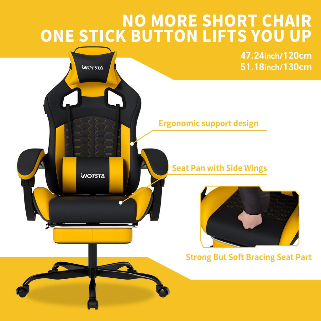 Gaming Chair with Massage,Ergonomic PC Gaming Chair with Footrest Comfortable Headrest and Lumbar Support, High Back, 300LBS (Grey)