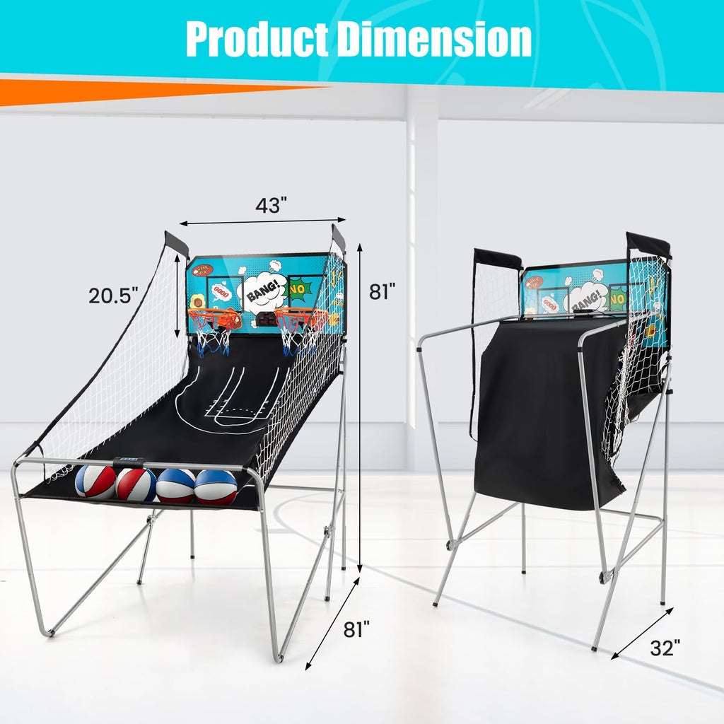 Giantex Foldable Basketball Arcade Game, 8 Game Options, Electronic Double Shot 2 Player w/ 4 Balls and LED Scoring System, Indoor Basketball Game for Kids, Adults