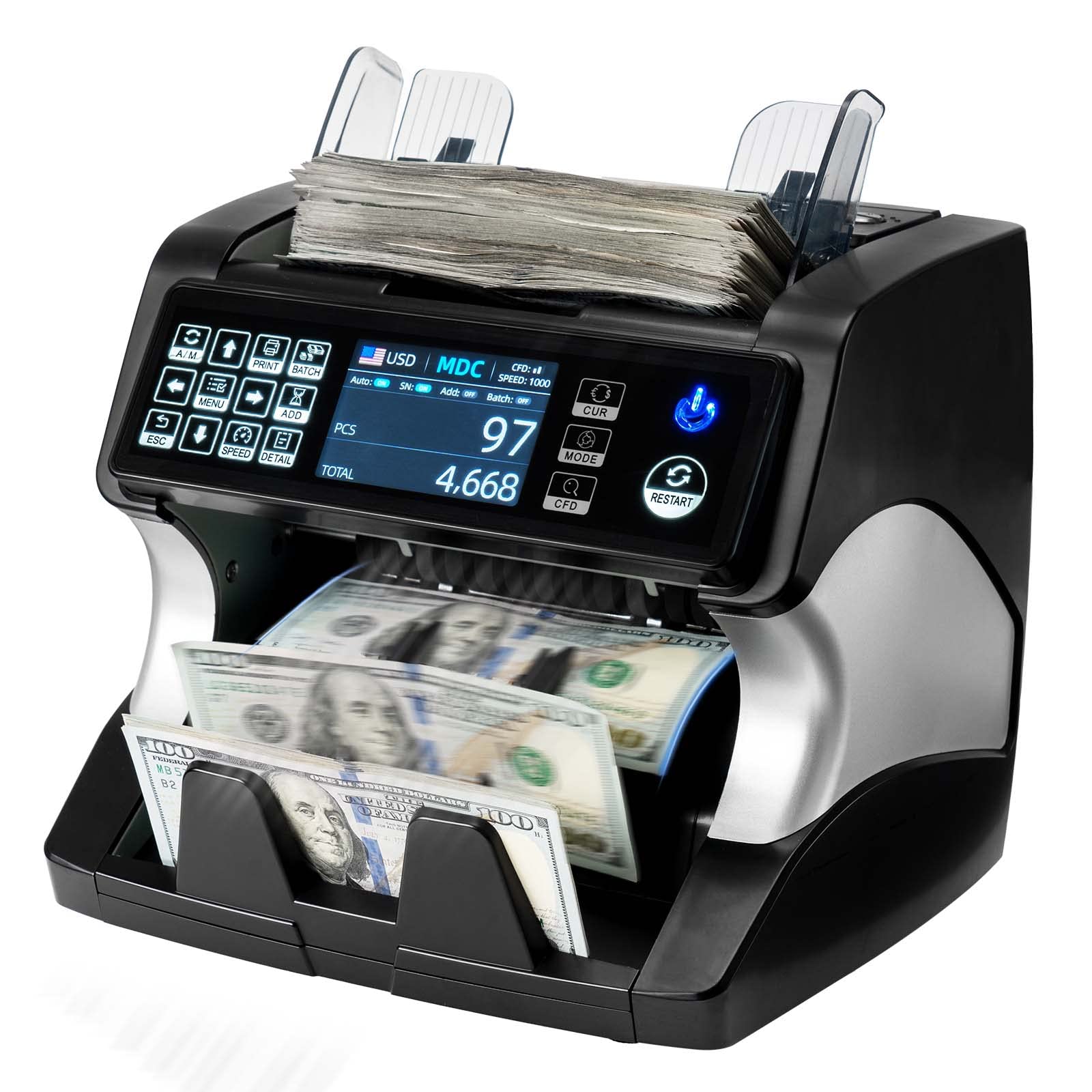 MUNBYN IMC01 Bank Grade Money Counter Machine Mixed Denomination, 2CIS/UV/IR/MG/MT Counterfeit Detection, Serial Number, MUL Currency Cash Counter, Printer Compatible, 2Y Warranty (White)