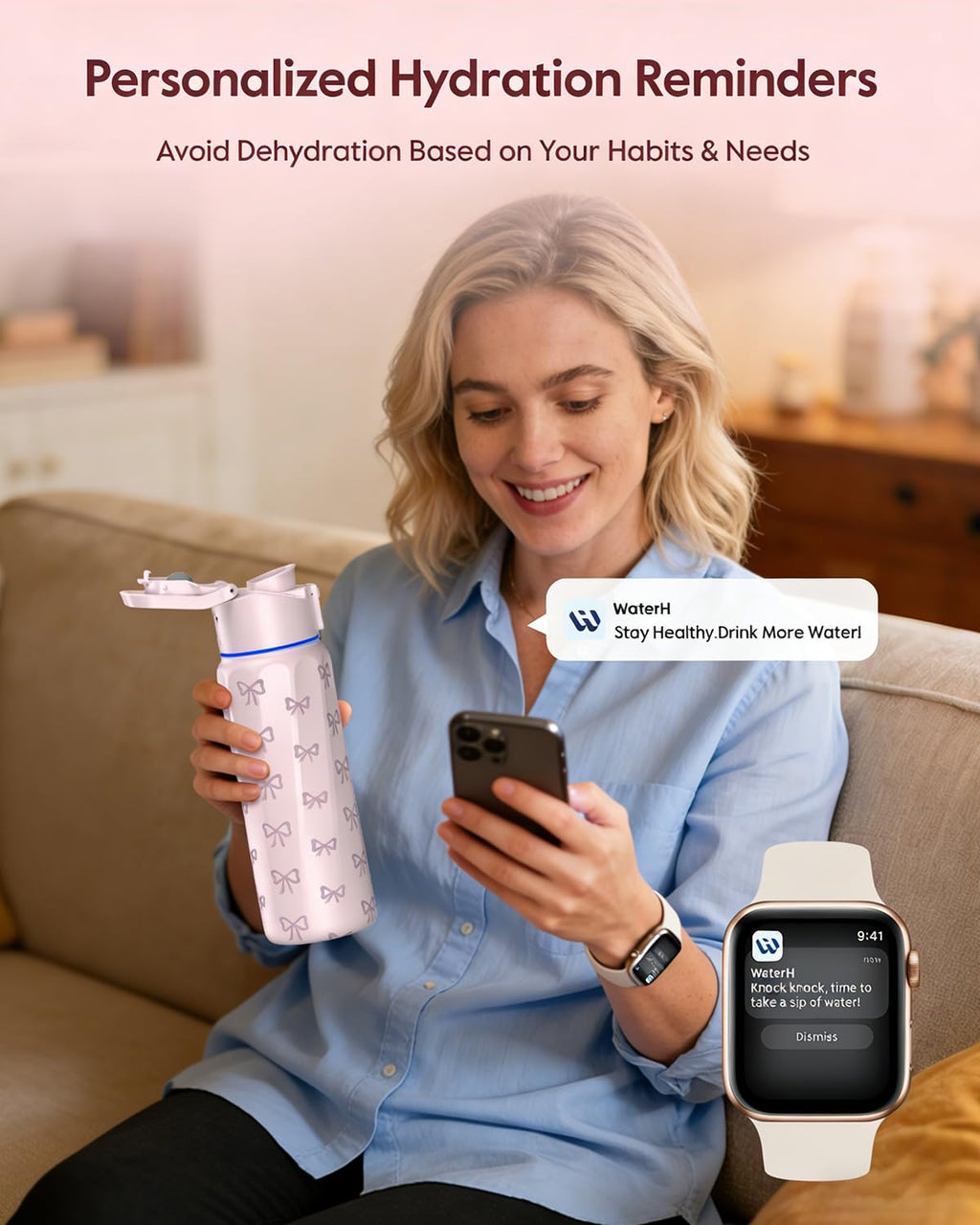 BOOST Smart Water Bottle that Reminds You to Drink, 24oz BPA-Free Stainless Steel Vacuum Insulated, Wide Mouth Water Tracker Bottle with APP for School, Gym, Office, Ideal for Father's Day