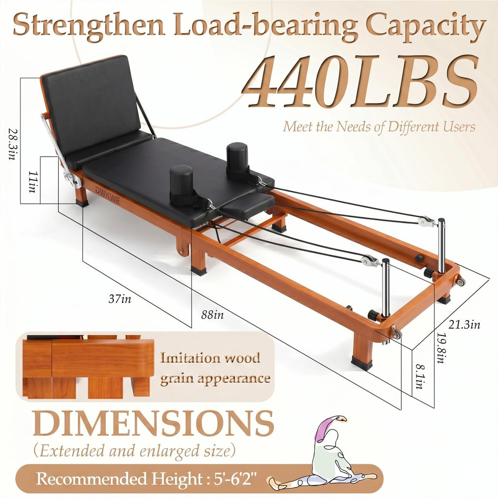Foldable Pilates Reformer Machine – 88" Long Imitation Wood Frame with Jumpboard & Box Included, Dual Resistance System (Springs + Latex Tubes) for Full Body Workout, Home Gym Equipment for Women Men