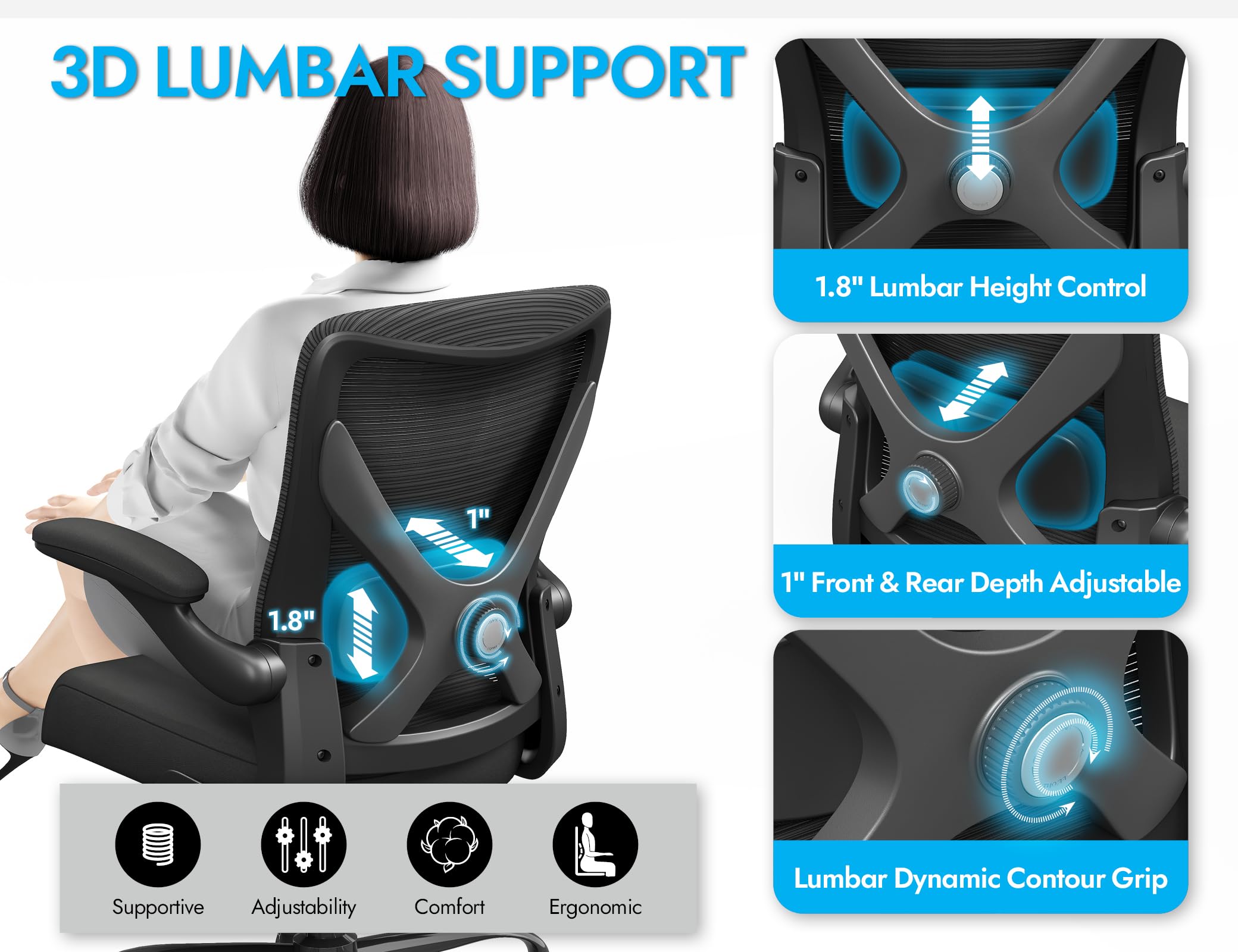 Ergalithic Ergonomic Office Chair - X-Shaped Computer Desk Chairs Comfy, Mesh High-Back Gaming Chair with Adjustable Lumbar Support, Executive Task Chair for Adults, Comfortable for Long Hours