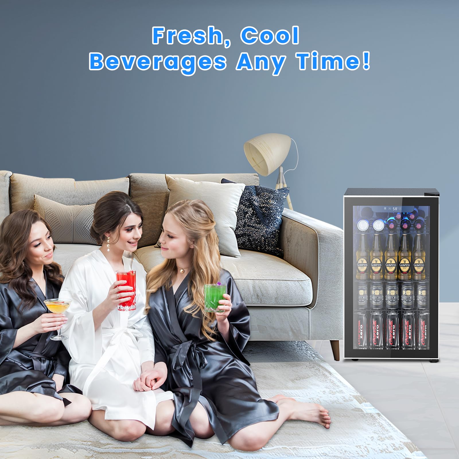 Electactic 50 Cans Beverage Refrigerator Cooler, 1.3 Cu.ft Mini Fridge Countertop Drink Cooler with Glass Door for Beer, Soda,Wine, Adjustable Digital Temperature Control for Home Dorm Bar, Black