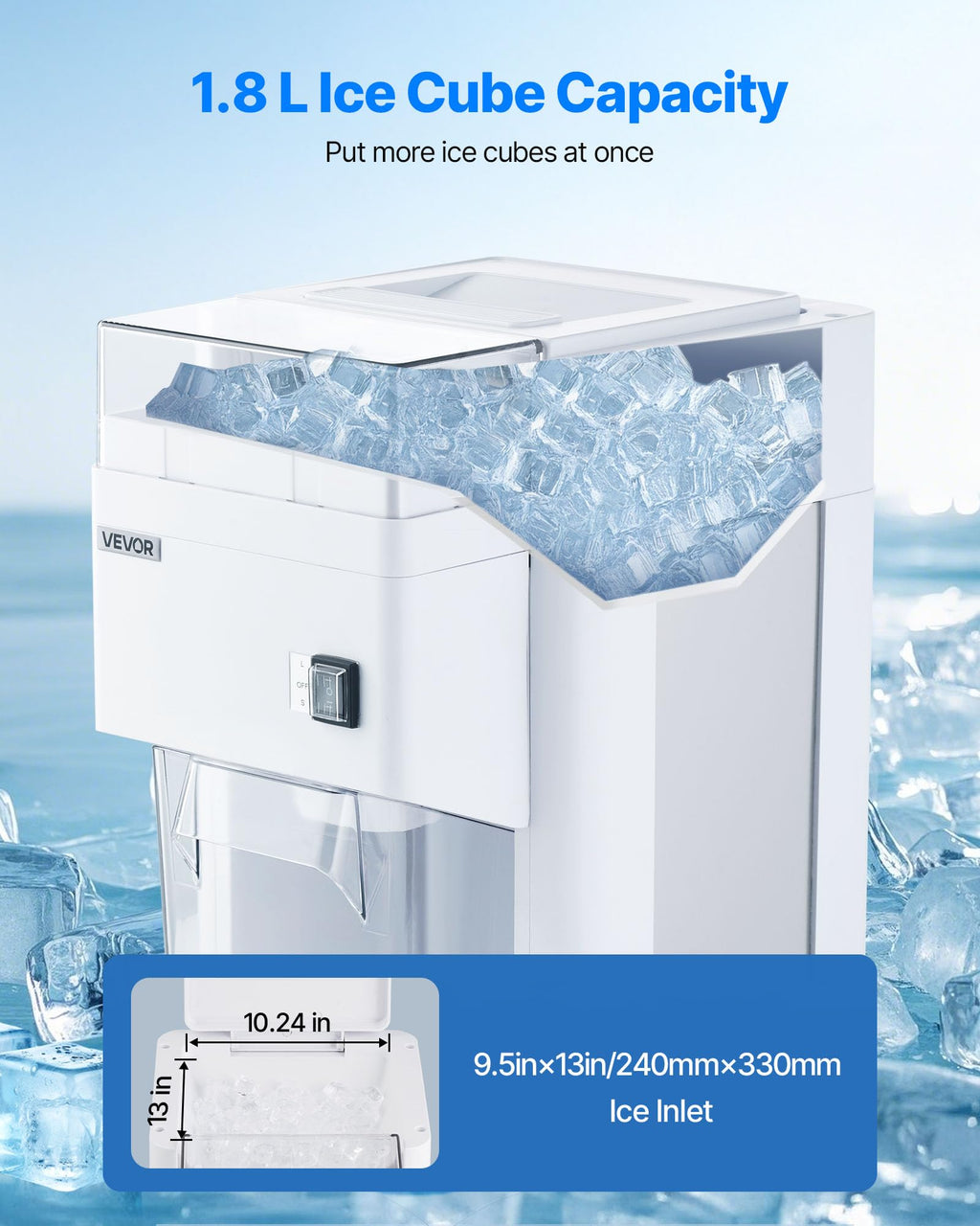 VEVOR Commercial Ice Shaver Crusher, 220lbs/hr Electric Fluffy Ice & Snow Cone Machine, 250W 1500RPM Tabletop Fluffy Shaved-Ice Machine for Parties Events Snack Bar, Home and Commercial Use (White)