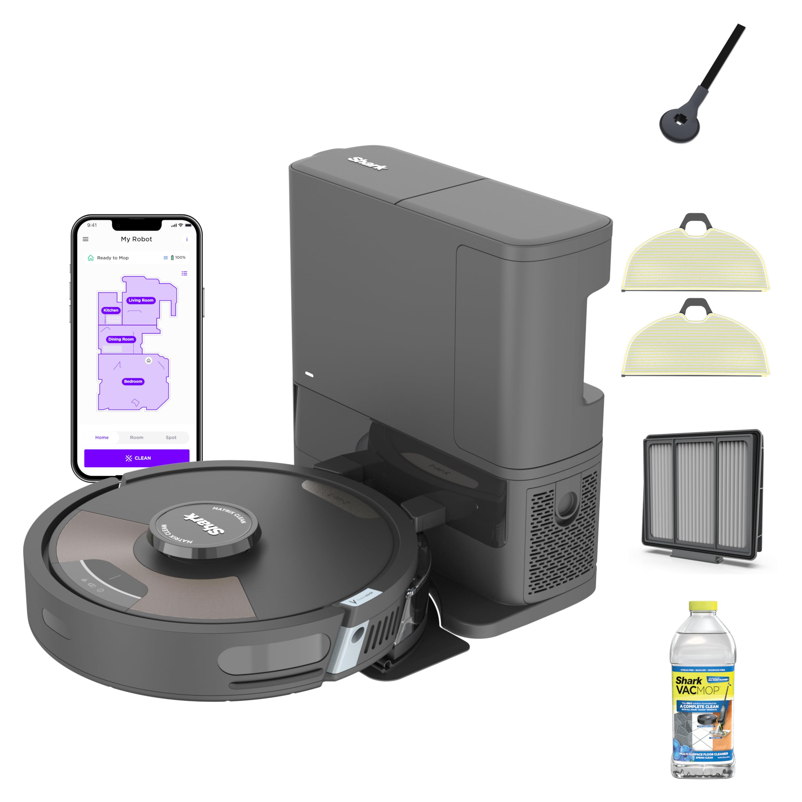 Shark Matrix Plus | 2-in-1 Robot Vacuum & Mop for Carpets & Hard Floors | Sonic Mopping & Powerful Suction for Pet Hair | Self-Empty Base | 60-Day Capacity | HEPA | LiDAR Nav | Black/Gold | AV2610WA