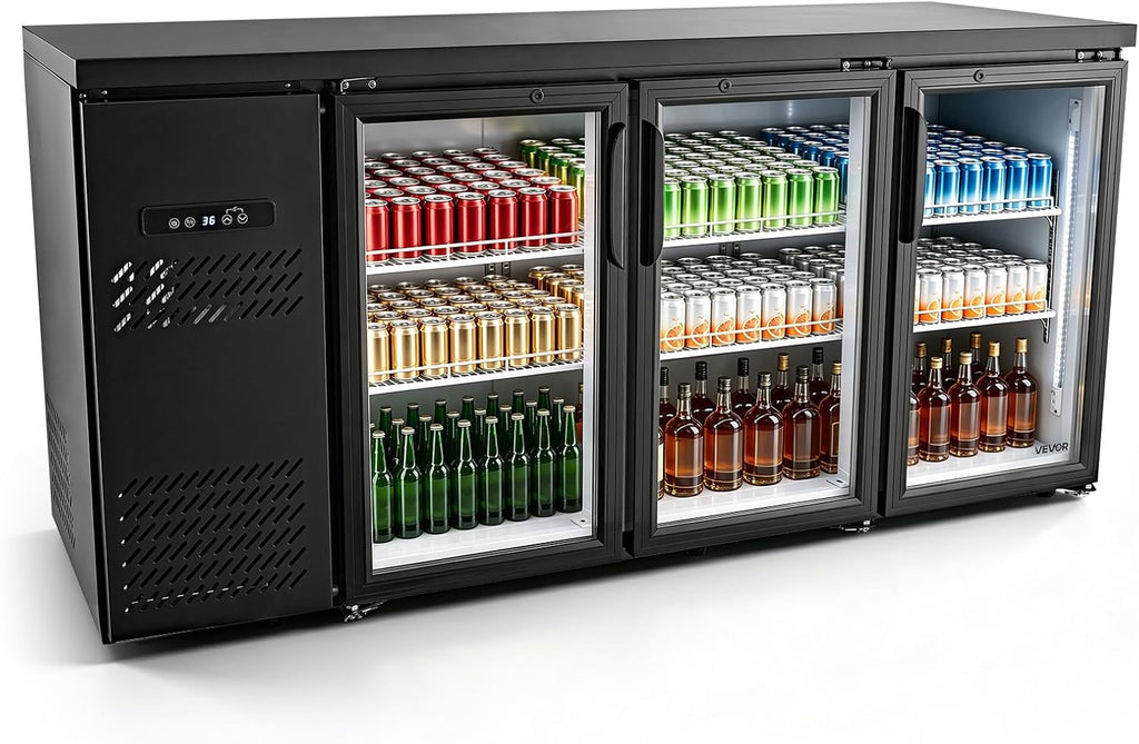 VEVOR Back Bar Cooler, 19.6 Cu. Ft Counter Height Beverage Refrigerator, Commercial Bar Display Fridge w/ 3 Glass Doors, LED Lighting, Fan Cooling Beer Wine Cooler for Pub, Merchandiser, Store
