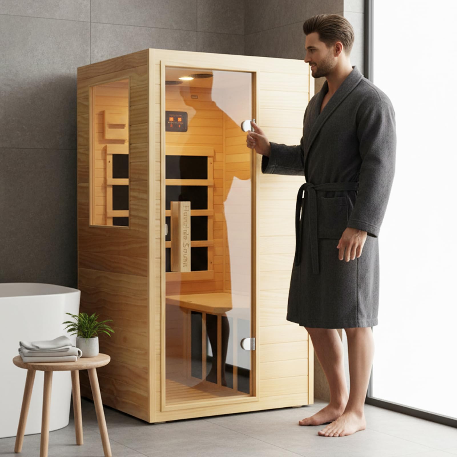 1350W Far Infrared Home Sauna, Energy-Efficient Fast-Heating Indoor Sauna Room with Bluetooth & 7-Color Therapy, Canadian Hemlock Wood, Modular Design - Ideal for Home Gym, Family Relaxation