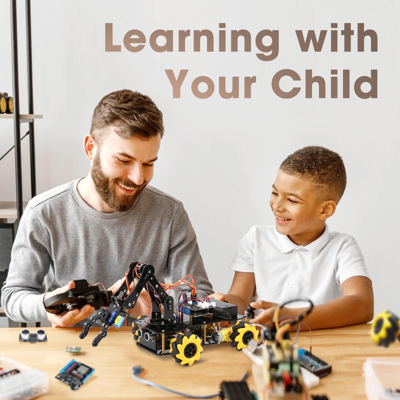 ACEBOTT Robotics for Kids Ages 8-12, Smart Robot Arm Car Kit with 5DOF, STEM Toys for Boys Age 8-12 12-16+, ESP32 Arduino/Python/Blockly Coding, App & Remote Control, STEM DIY Gift for Teens & Adults
