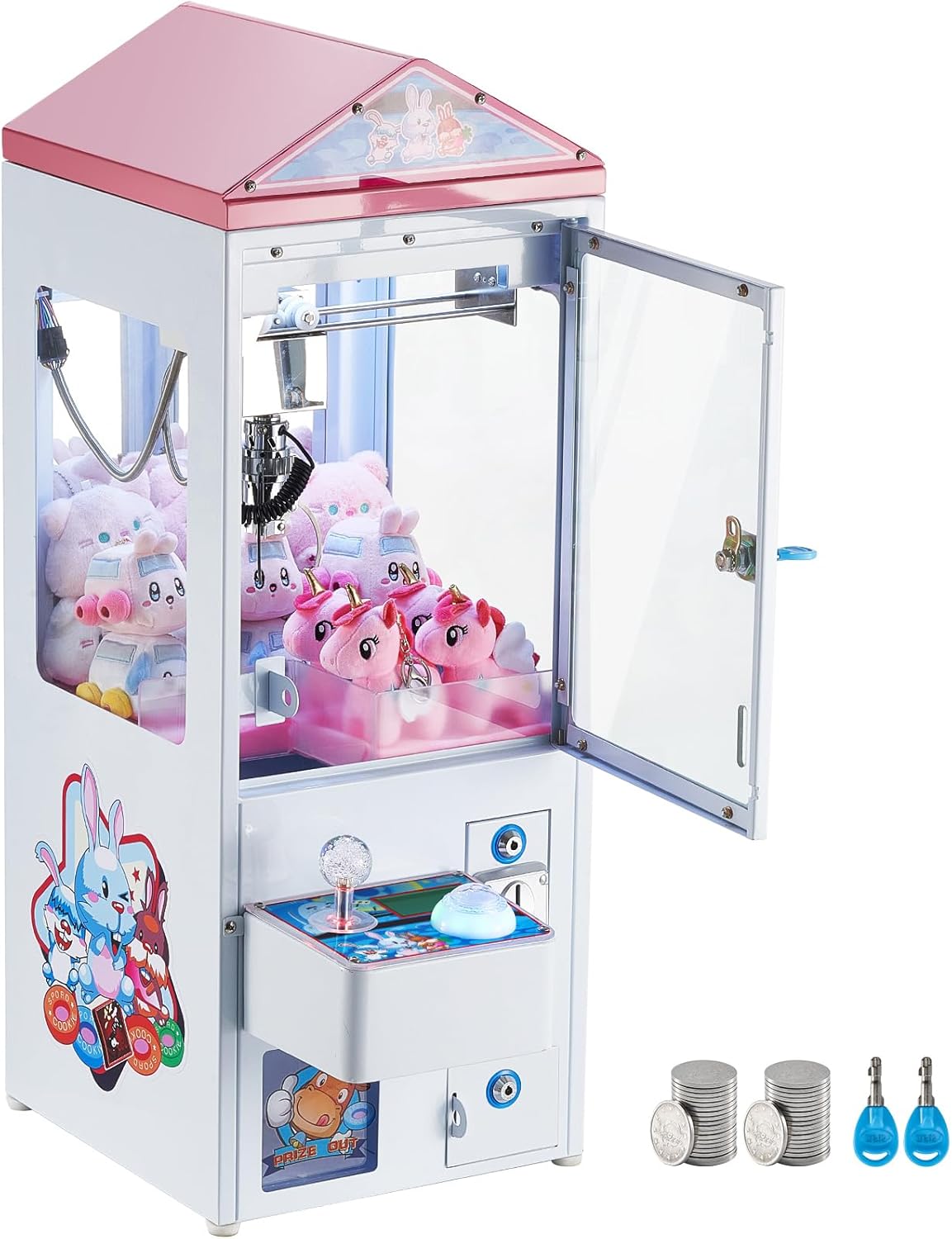 Happybuy Claw Machine, 0-3” Jaw Diameter, 0-5” Jaw Lift, Arcade Prize Grabber, Fun Vending Crane Toy for Kids, Boys & Girls, with Lights & Sound, Commercial Use, Dispenser, Colourful Design