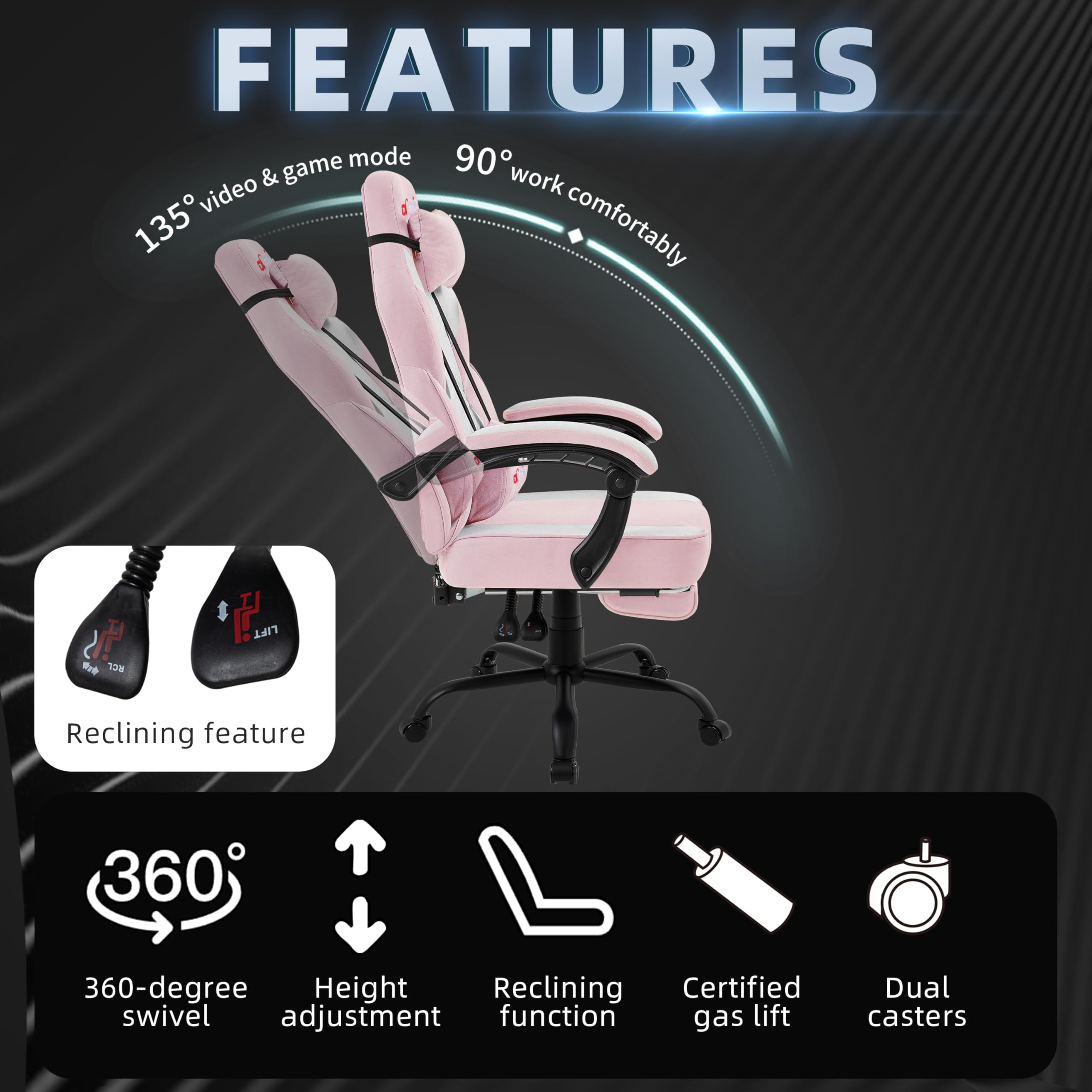 Shintenchi Big and Tall Gaming Chair Fabric Pocket Spring Cushion,High Back Recliner with Footrest and Headrest for Adults, Massage Lumbar Support for Home Office, Ergonomic Computer Desk Chair, Blue