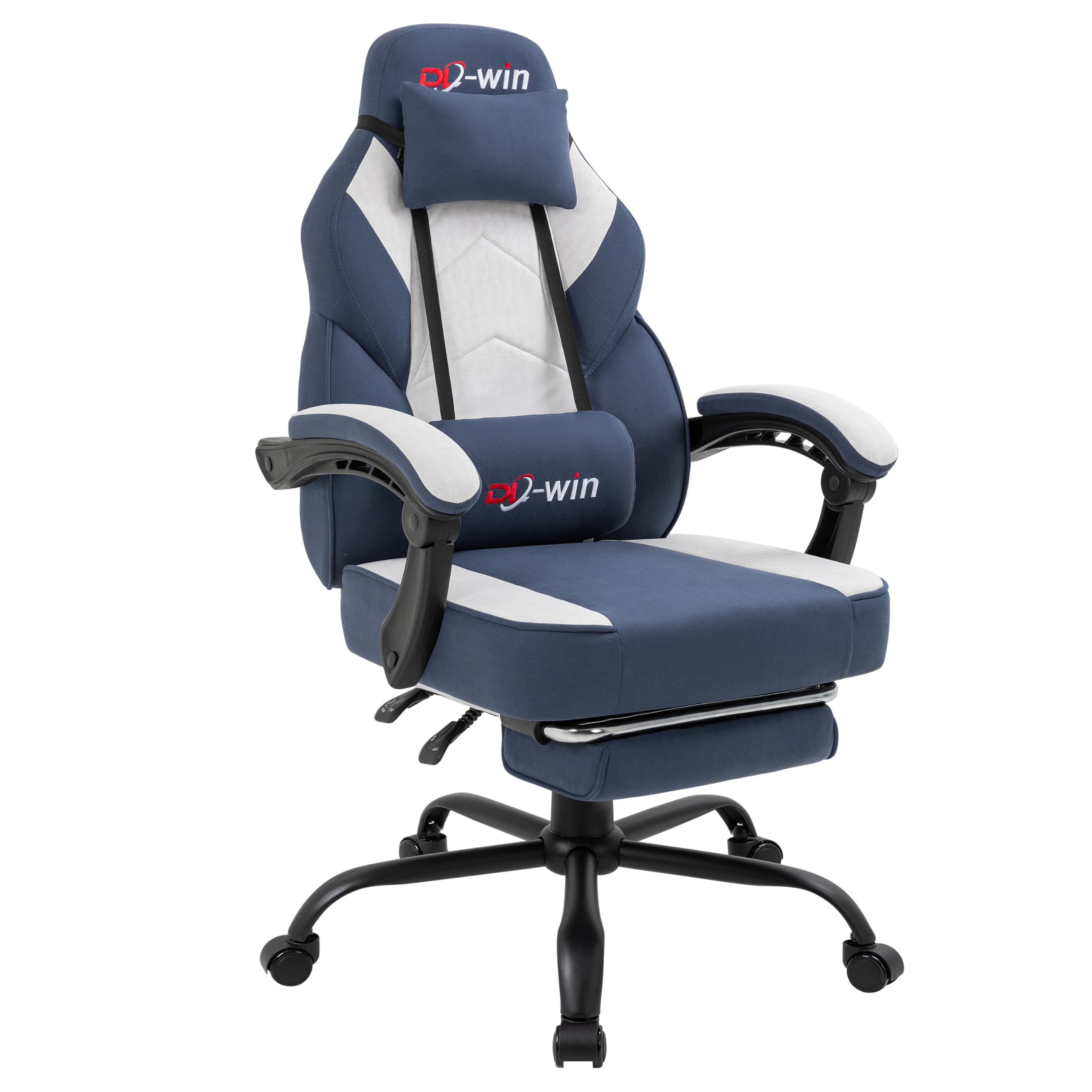 Shintenchi Big and Tall Gaming Chair Fabric Pocket Spring Cushion,High Back Recliner with Footrest and Headrest for Adults, Massage Lumbar Support for Home Office, Ergonomic Computer Desk Chair, Blue