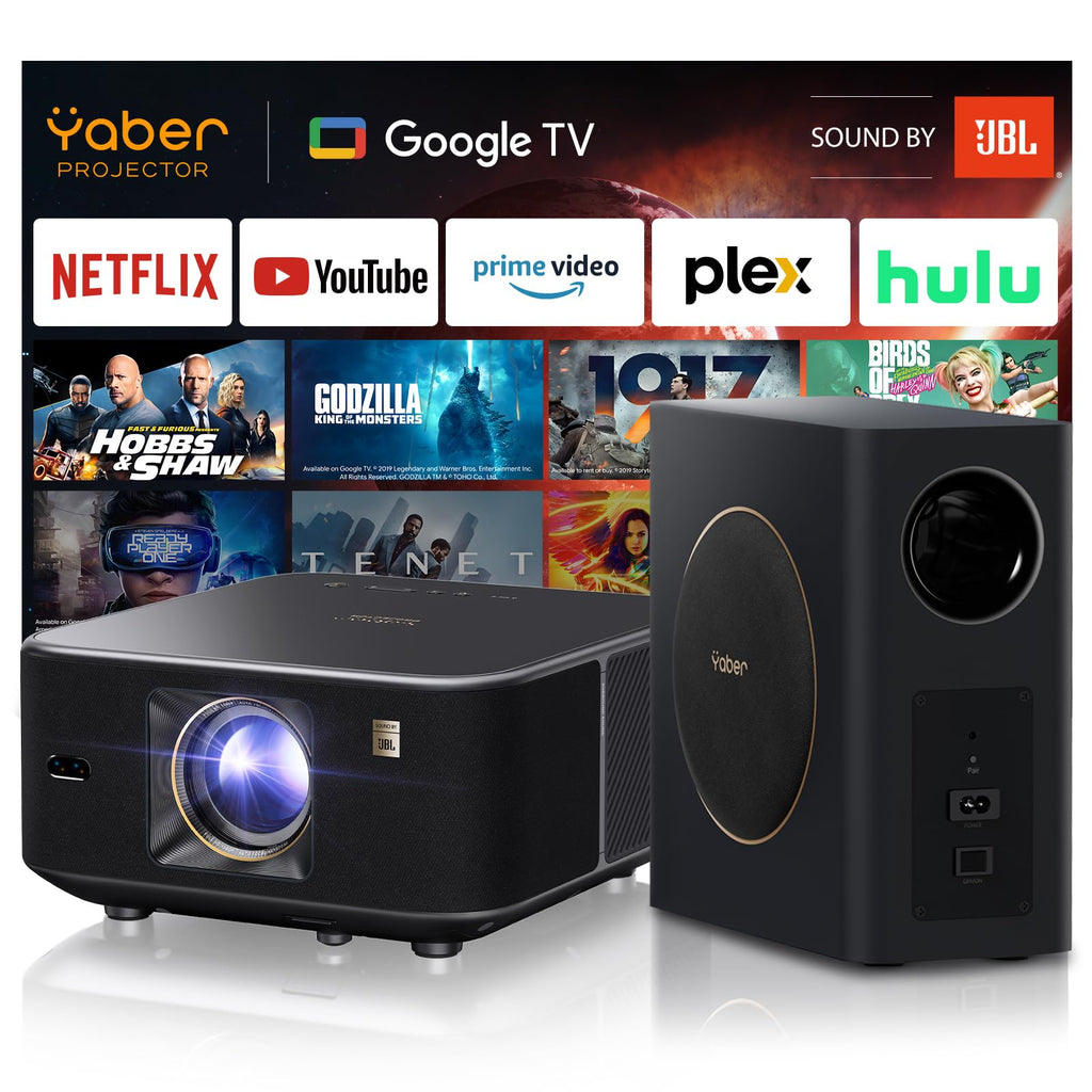Yaber PROJECTOR K3 Smart Projector with GTV, 30W Speaker Sound by JBL, Dolby Audio, Home/Outdoor Movie Projector with WiFi6 and Bluetooth, Auto Screen Adaptation,Netflix 7000+app