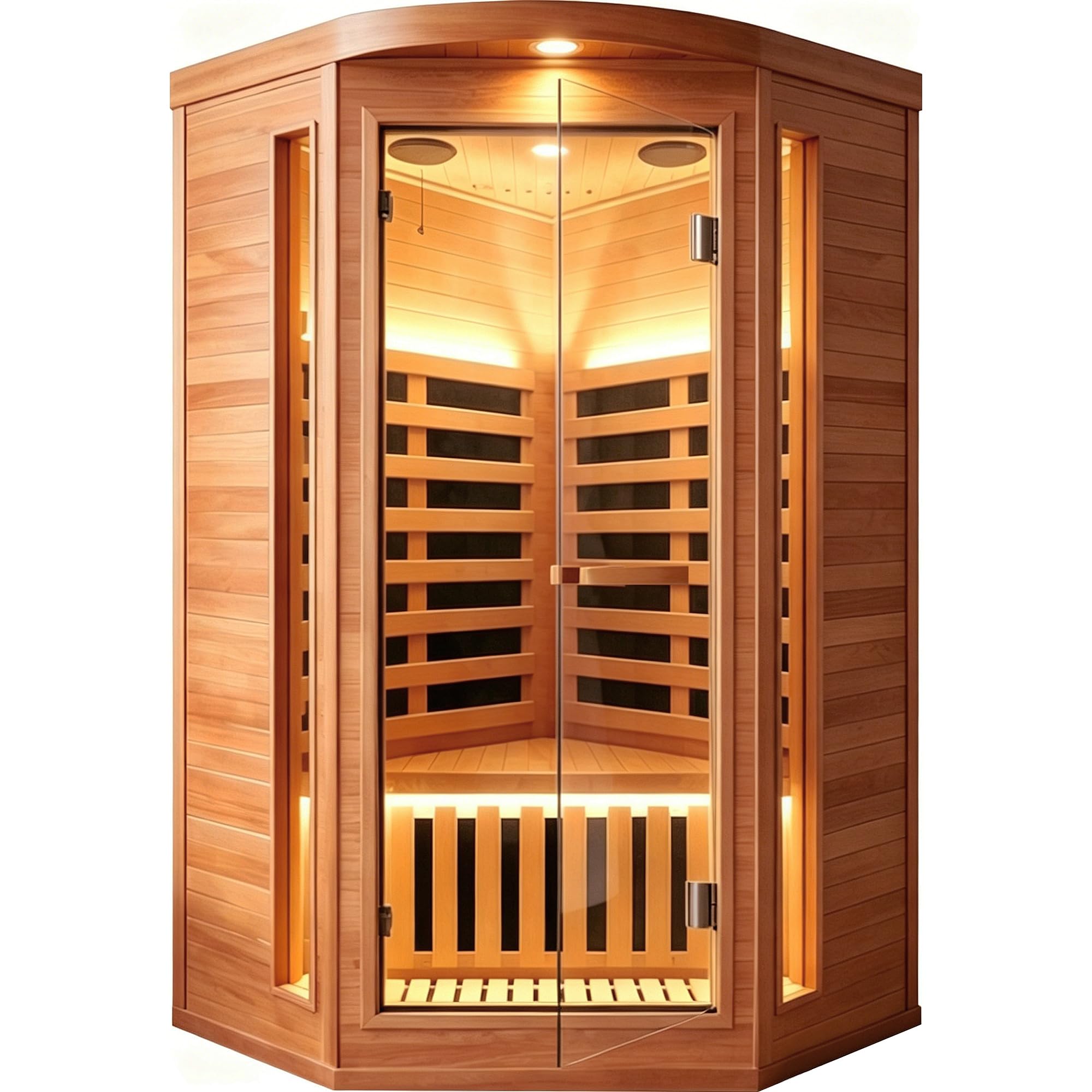 2 Person Infrared Sauna Far Infrared Sauna Room for Home Indoor 2000W Low-EMF Wood Dry Sauna with Full Starry Sky Lights Ceiling in 7 Color Speaker Fast Heating Easy Assembly- 47.3*41.3*74.8 IN