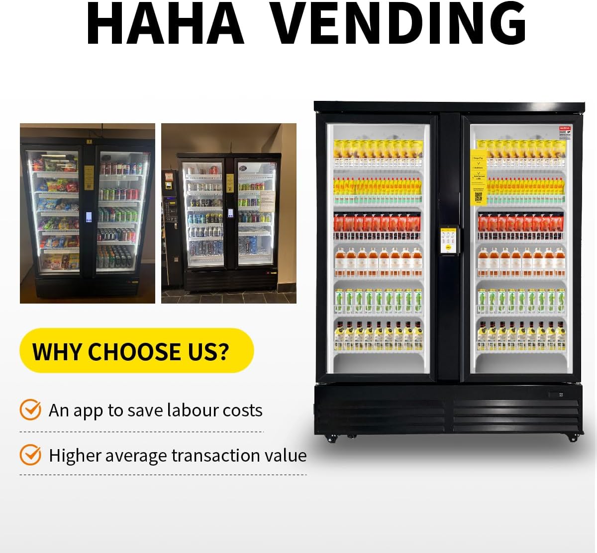 HAHA Large Vending Machine, Self-Service Refrigerated Cabinet, Double Door Display Smart Cooler with POS/NFC Payment for Operator/Unmanned Stores/Factory (864 Bottle Capacity)