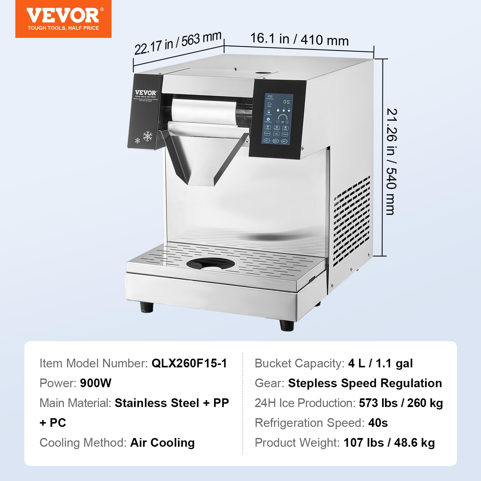 VEVOR Commercial Snowflake Ice Machine, 397LBS/24H Snowflake Ice Maker, Stainless Steel Ice Shaver Machine, Electric Snow Cone Maker, Liquid Cooling System for Rapid Heat Dissipation, Ice Cream