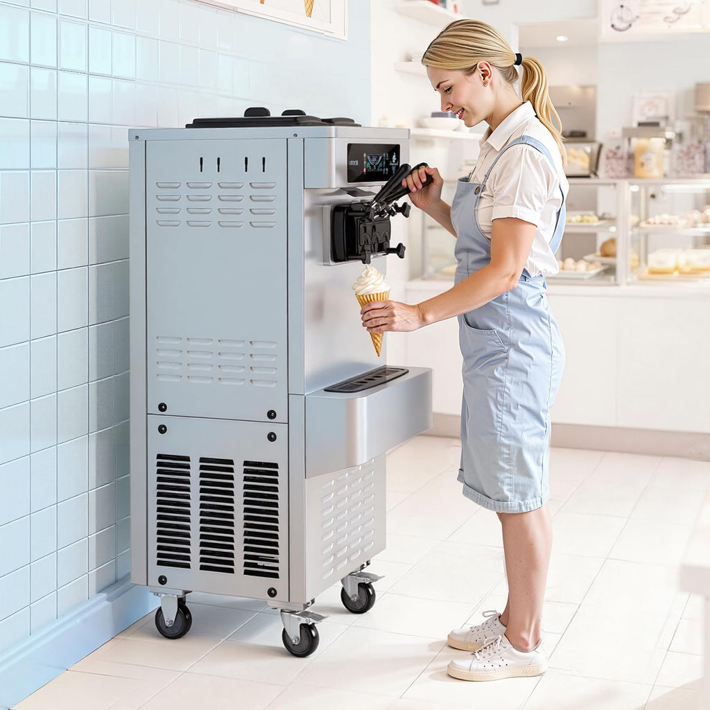 VEVOR Commercial Ice Cream Machine, 21 QT/H Soft Serve Ice Cream Maker with LCD Panel Auto Clean 3-Flavor Pre-cooling for Restaurant Snack Bar