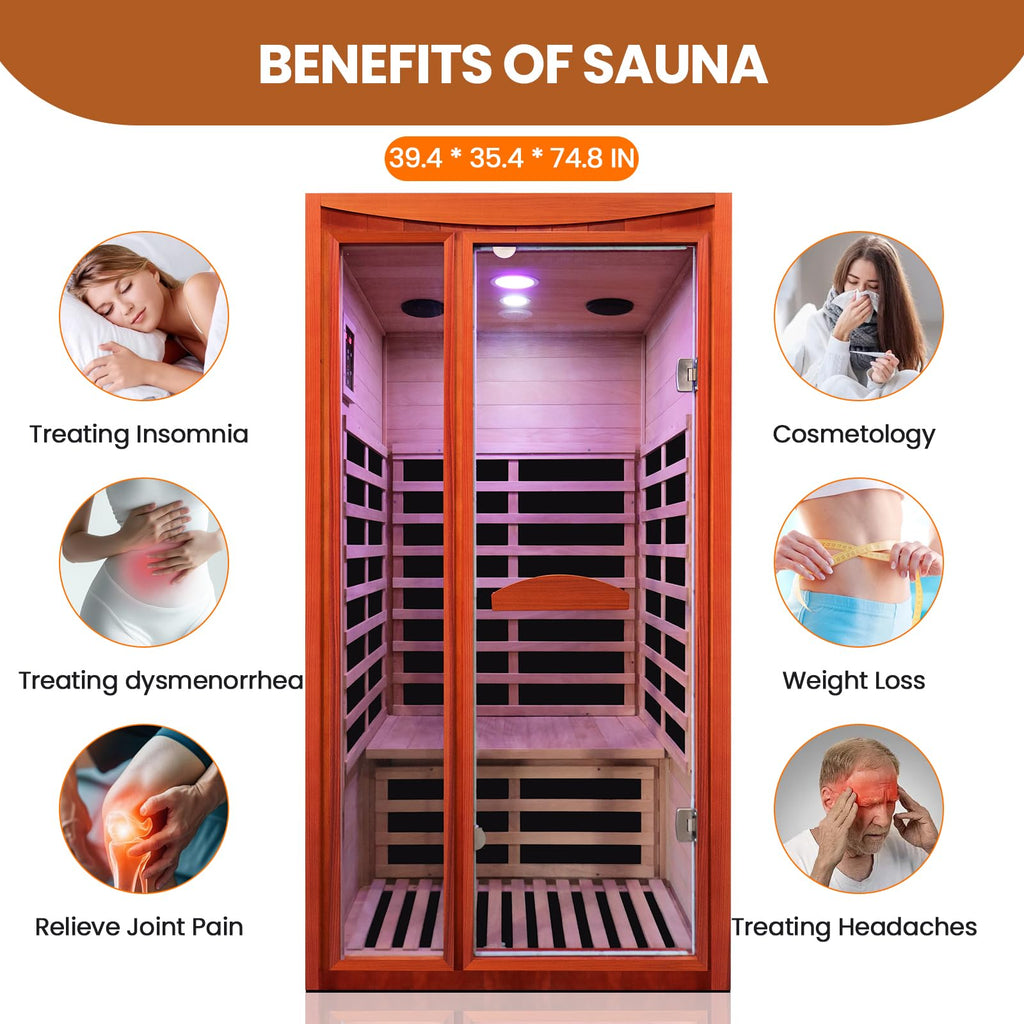 2 Person Infrared Sauna Far Infrared Sauna Room for Home Indoor 2000W Low-EMF Wood Dry Sauna with Full Starry Sky Lights Ceiling in 7 Color Speaker Fast Heating Easy Assembly- 47.3*41.3*74.8 IN