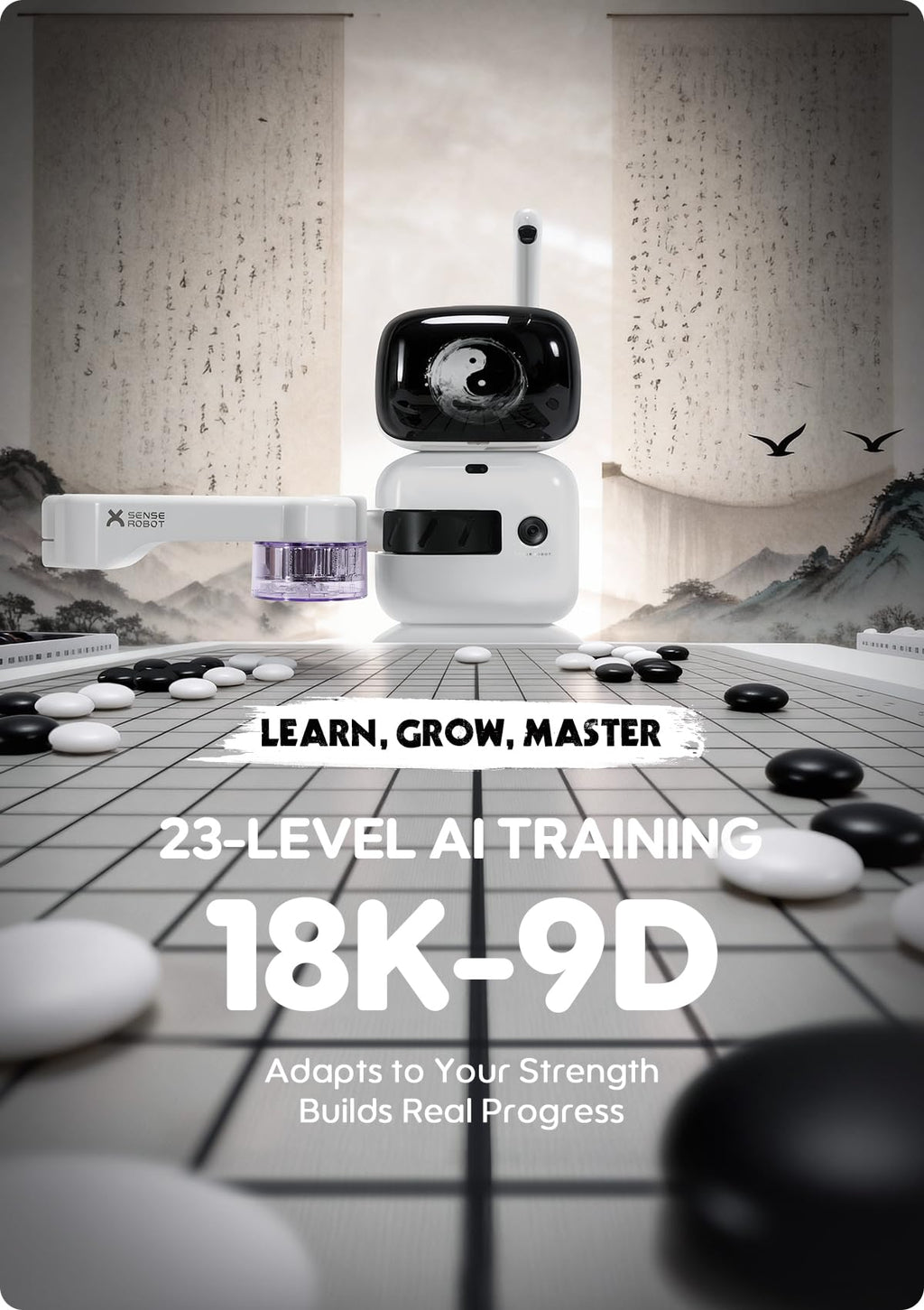 SenseRobot AI Chess Robot with Robotic Arm, Electronic Chess Board for Kids & Adults, 25 AI Levels, 1200+ Exercises, Voice Coaching, Lichess Integration, Wi-Fi OTA Updates