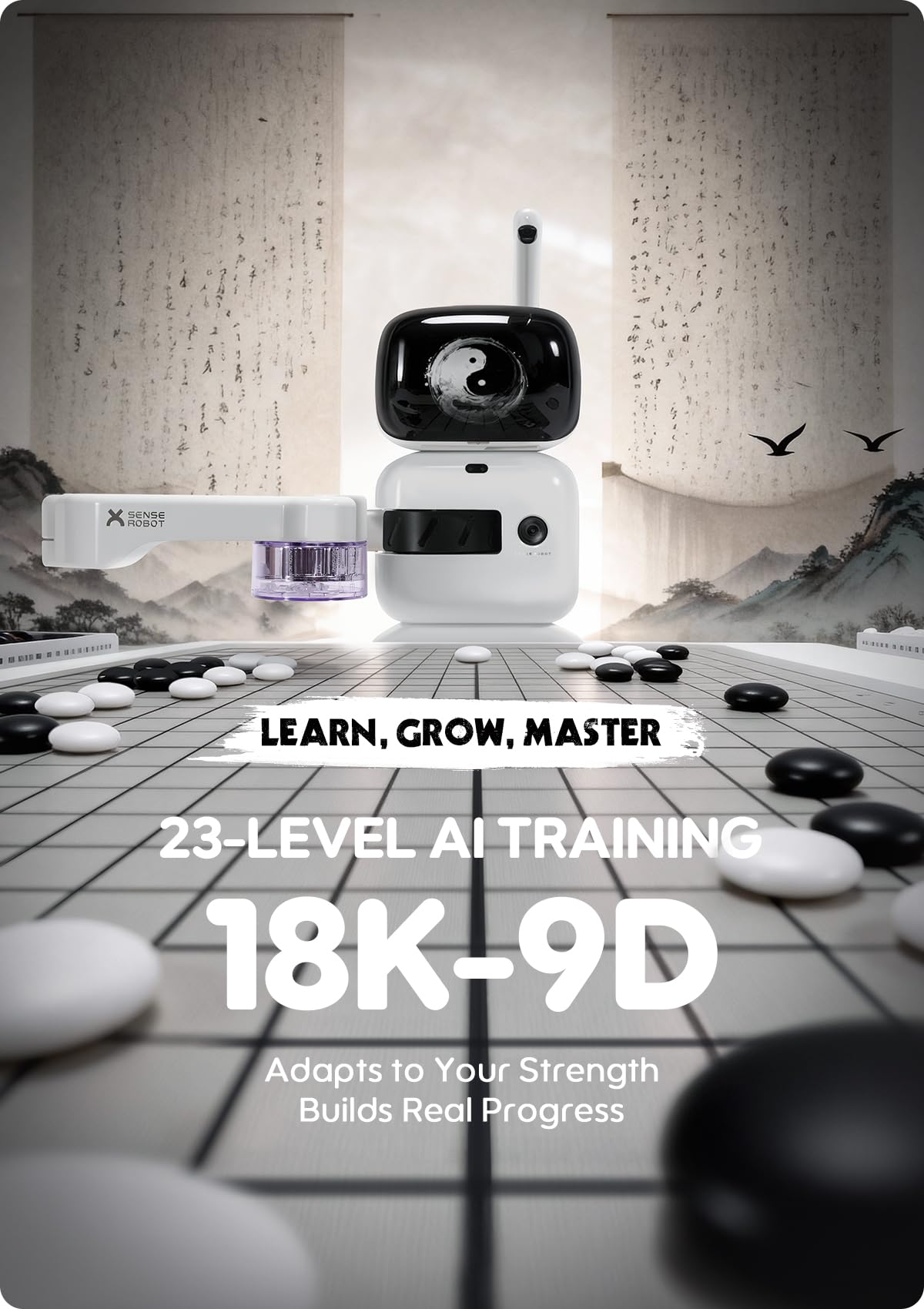 SenseRobot AI Chess Robot with Robotic Arm, Electronic Chess Board for Kids & Adults, 25 AI Levels, 1200+ Exercises, Voice Coaching, Lichess Integration, Wi-Fi OTA Updates