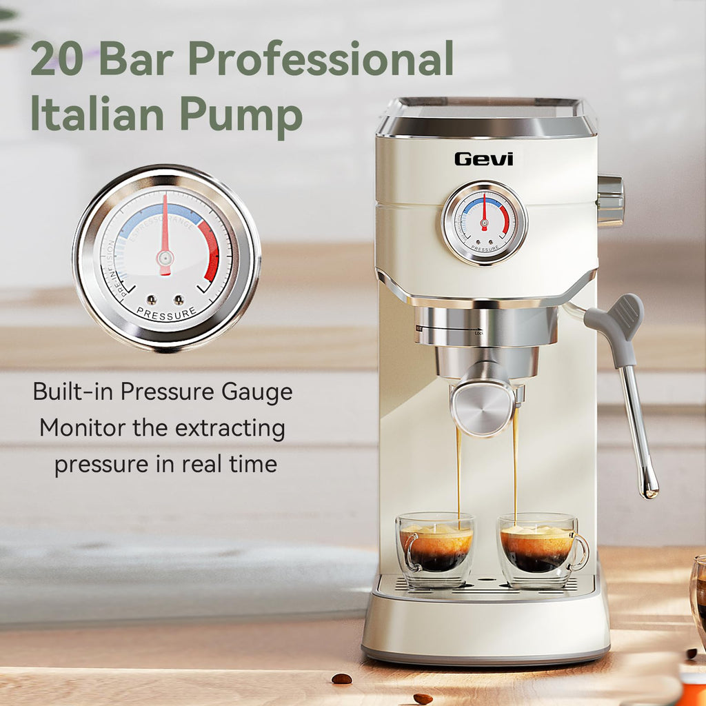 Gevi Commercial Espresso and Coffee Makers, Professional 20 Bar Espresso Maker with Milk Frother, Stainless Steel Expresso Coffee Machines for Home, Compact Cappuccino Machine, Great Gift