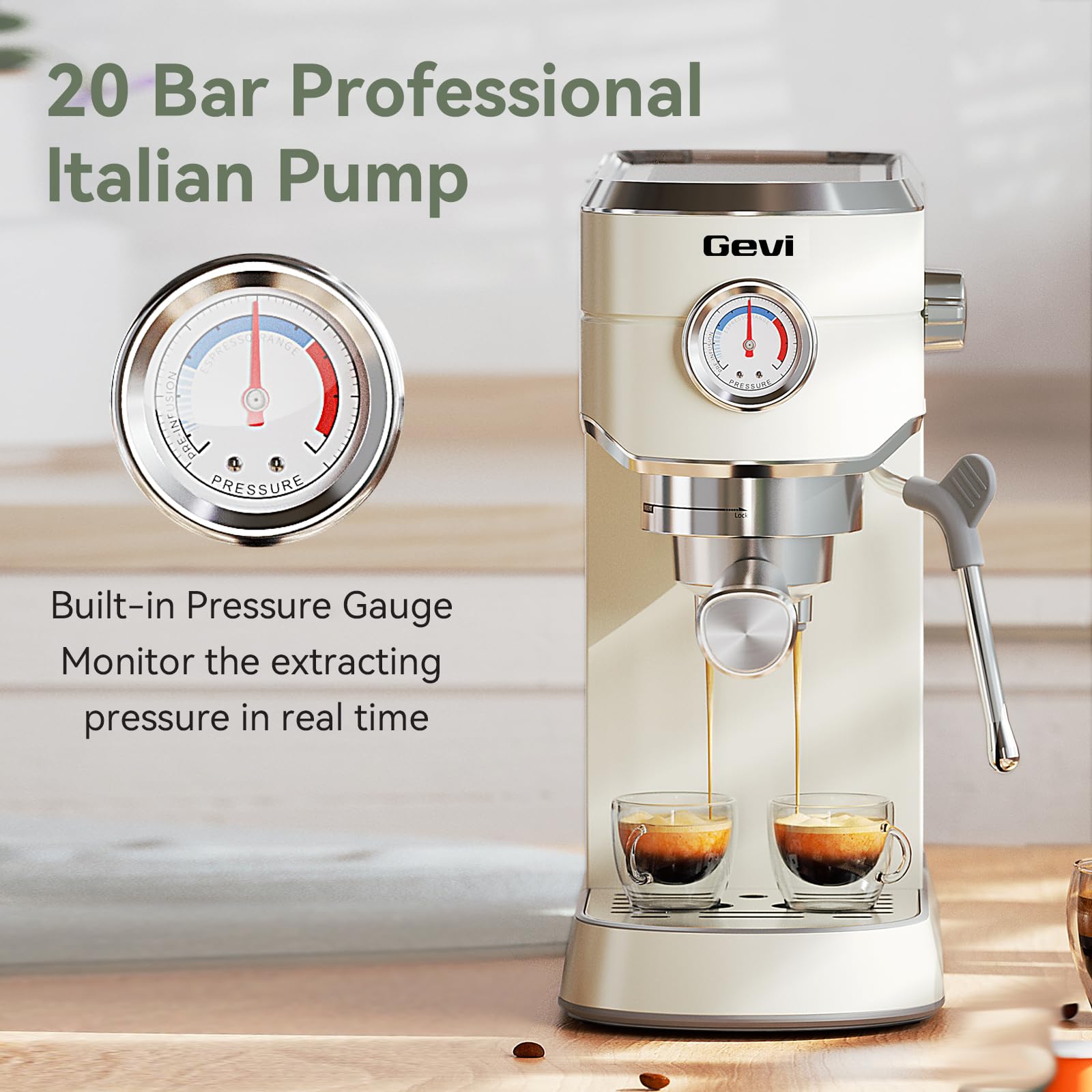 Gevi Commercial Espresso and Coffee Makers, Professional 20 Bar Espresso Maker with Milk Frother, Stainless Steel Expresso Coffee Machines for Home, Compact Cappuccino Machine, Great Gift