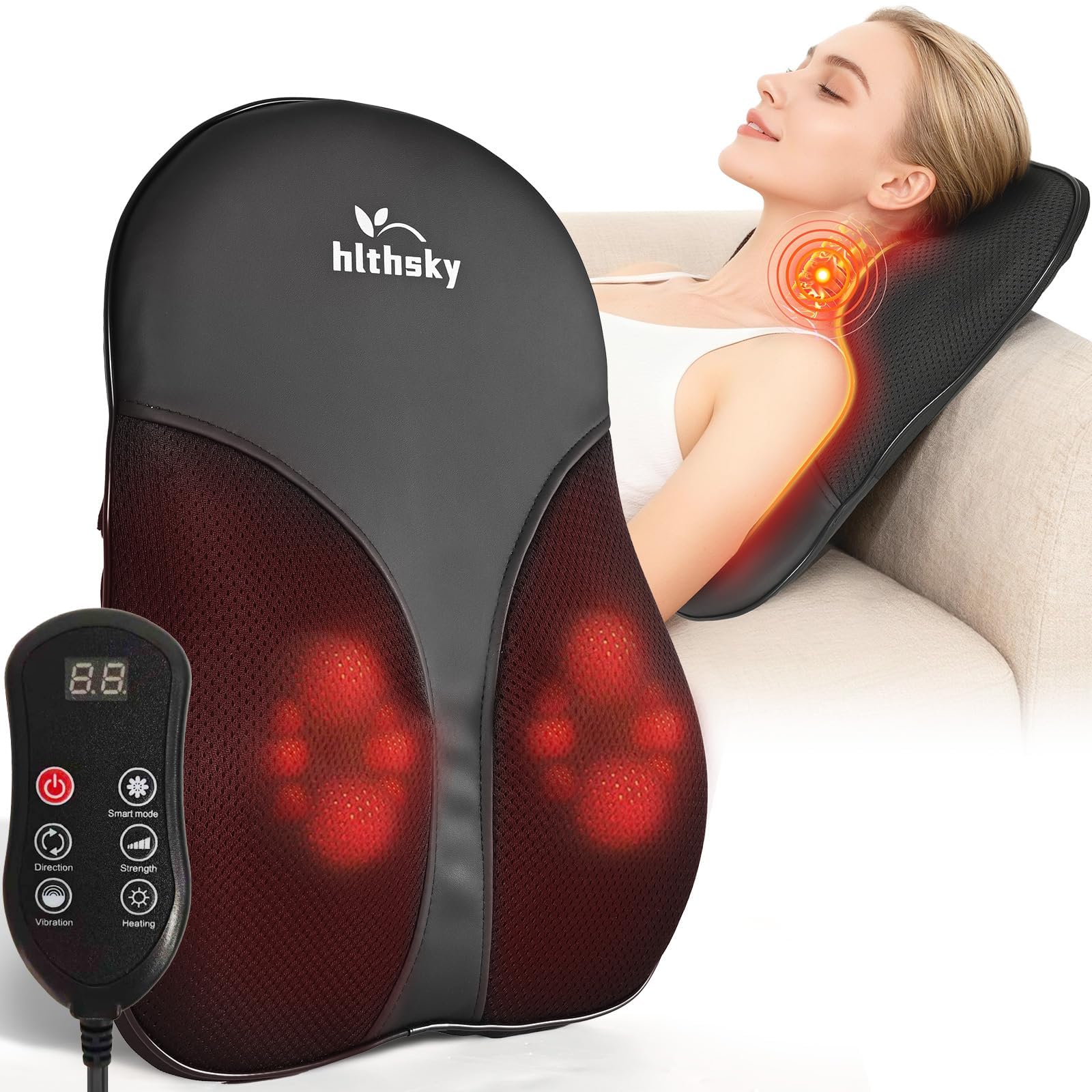 Shiatsu Neck and Shoulder Massager with Heat, Back Massager for Pain Relief Deep Tissue, 3D Kneading Massager for Chair Home Office Car, Gifts for Mom, Dad, Women (Black)