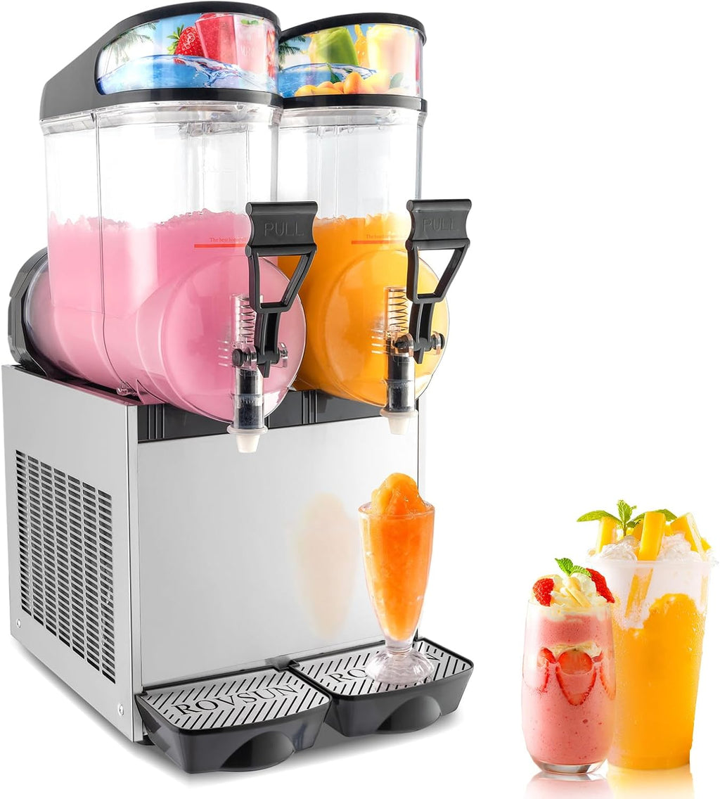 ROVSUN Margarita Machine 8 Gal/30L, 15L X 2 Tanks Slushie Machine Commercial Slushy Machine Slush and Juice Modes, Frozen Drink Maker Stainless Steel for Restaurant Bar Home Party 110V/60HZ