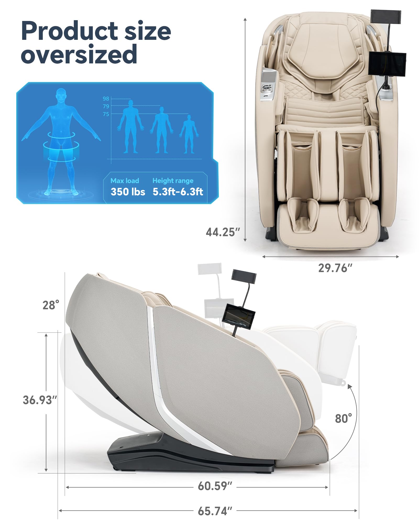 Massage Chair Full Body Zero Gravity, 3D ‌SL-Track Shiatsu Massage with Unique Rocking Sleep Mode, Upgraded Calf & Knee Massage (+11cm) for Tall People, Wireless Charging &Touch Screen,Black