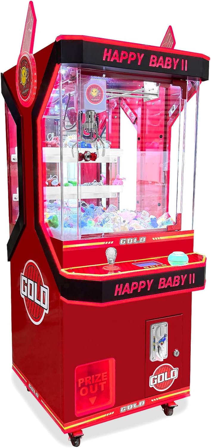 Mini Commercial Grade Kid Size Claw Machine 50" H x 20" W x 25" D - Happy Baby 2- Red