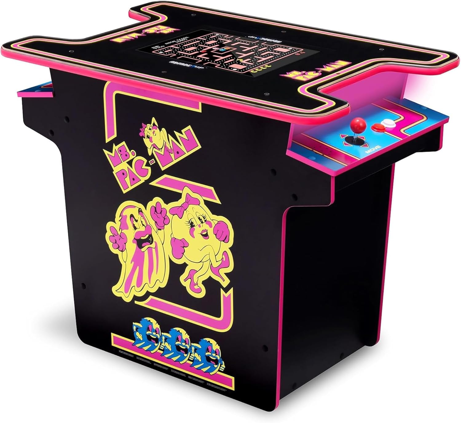 Arcade1Up Ms.PAC-MAN Head-to-Head Arcade Machine – Retro Home Arcade Table with 12 Classic Games, Light-Up Control Deck & Real-Feel Joysticks