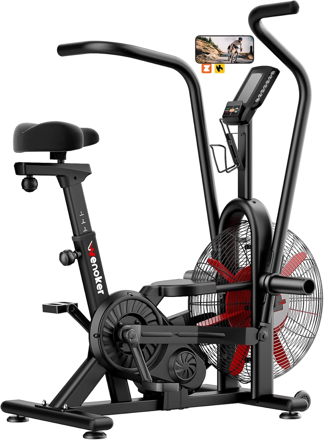 Wenoker Stationary Bike, Air Bike with Smart APP, ISCC PLUS Certified, Dual Action Handlebars Exercise Bike 350LBS Capacity for Home Gym HIIT Full Body Workout
