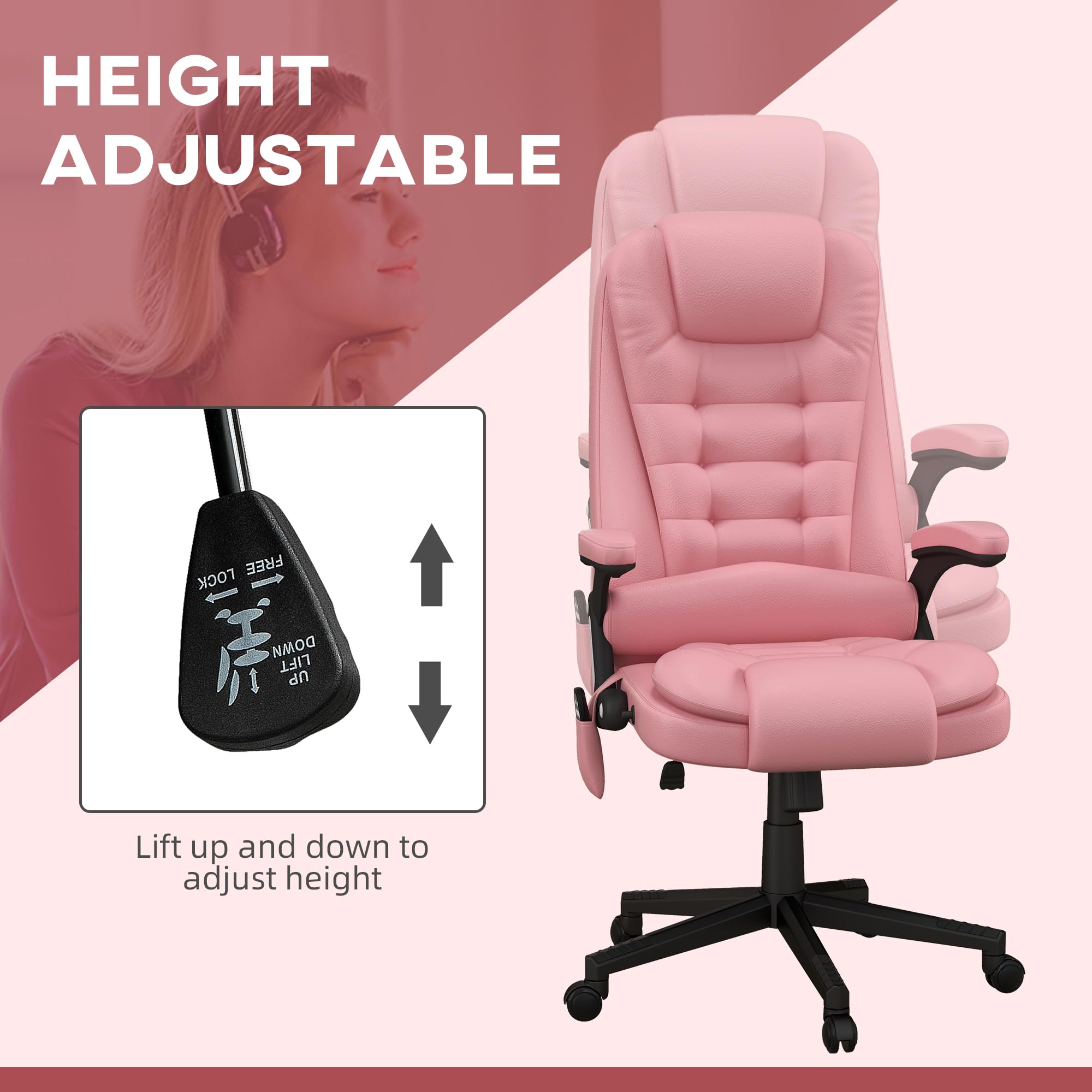 HOMCOM High Back Vibration Massage Office Chair with 6 Vibration Points, Heated Reclining PU Leather Computer Chair with Armrest and Remote, Brown