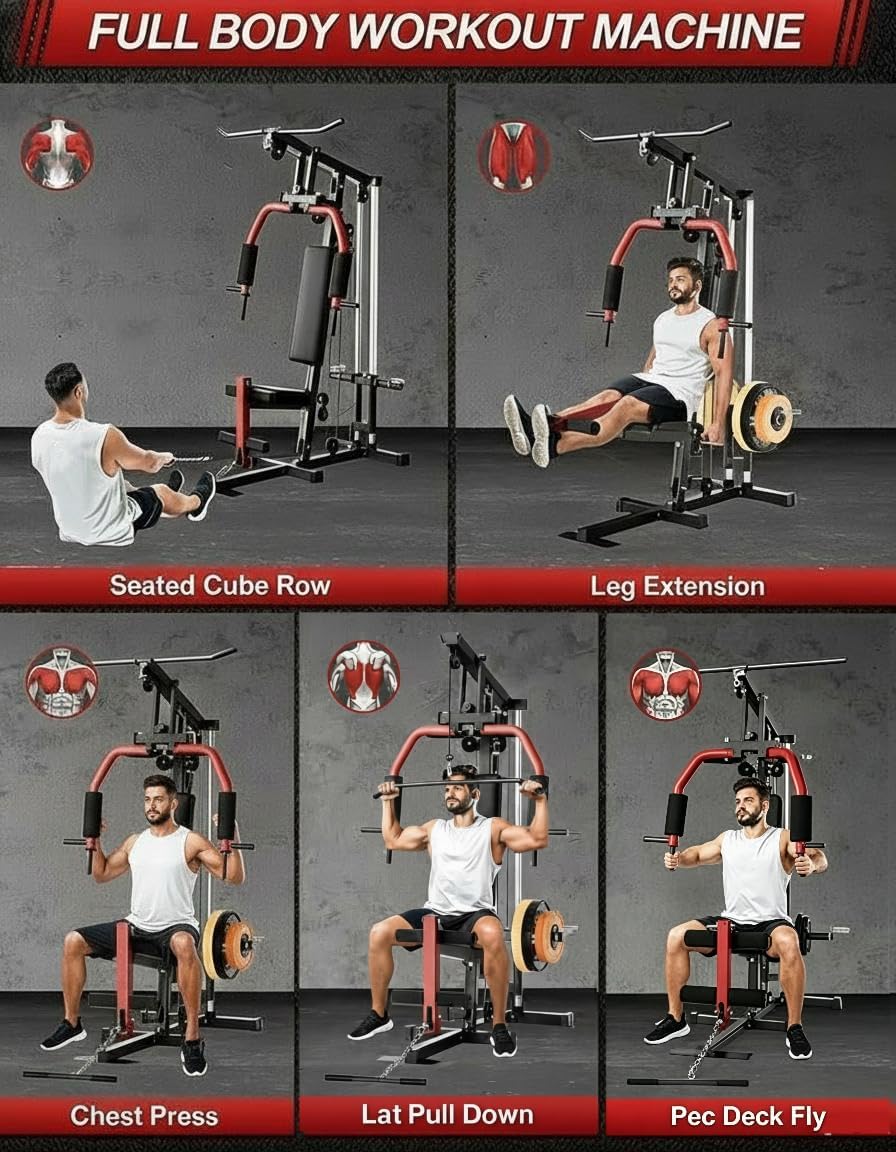 Home Gym Machine, Max 300LBS Capacity Home Gym Equipment with Leg Press, Multifunctional Exercise Equipment for Full Body Strength Training, Fit 1" & 2" Weight Plates (Not Included)