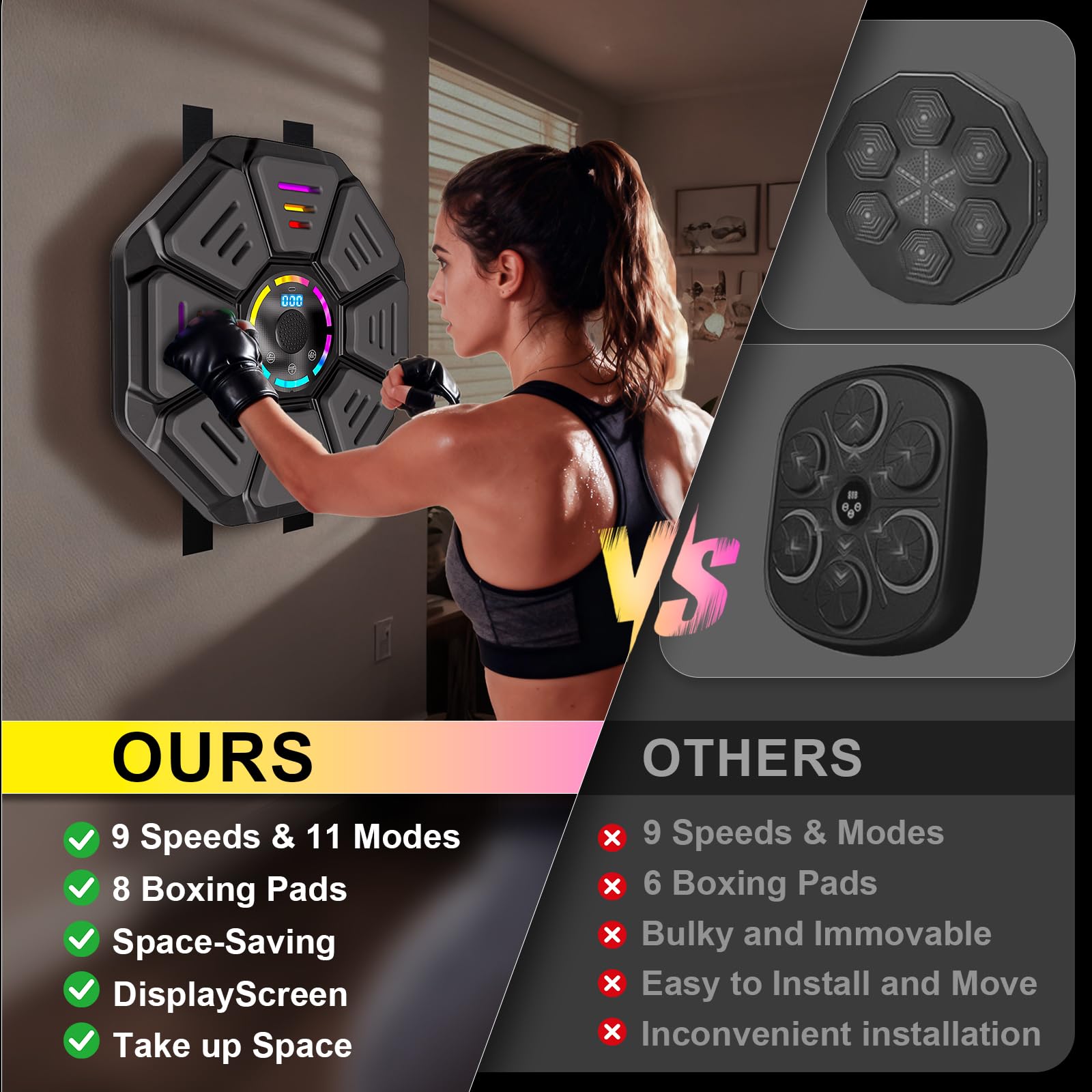 Music Boxing Machine, Smart Music Punching Machine for Adults Kids, Bluetooth Music Sync, Wall-Mounted Workout/Training Equipment with Boxing Gloves, Suitable for Home Gym Office Indoor Exercise