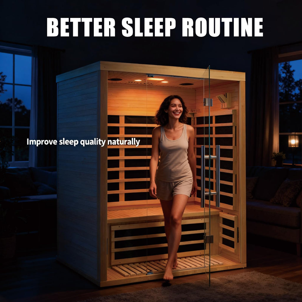 1350W Far Infrared Home Sauna, Energy-Efficient Fast-Heating Indoor Sauna Room with Bluetooth & 7-Color Therapy, Canadian Hemlock Wood, Modular Design - Ideal for Home Gym, Family Relaxation