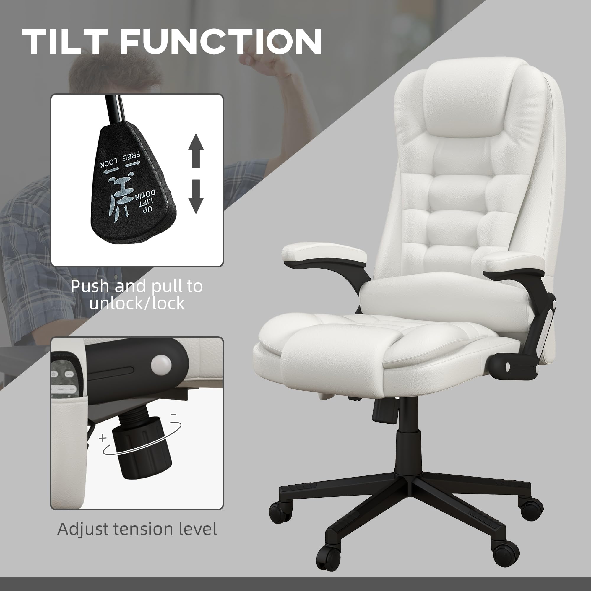 HOMCOM High Back Vibration Massage Office Chair with 6 Vibration Points, Heated Reclining PU Leather Computer Chair with Armrest and Remote, Brown