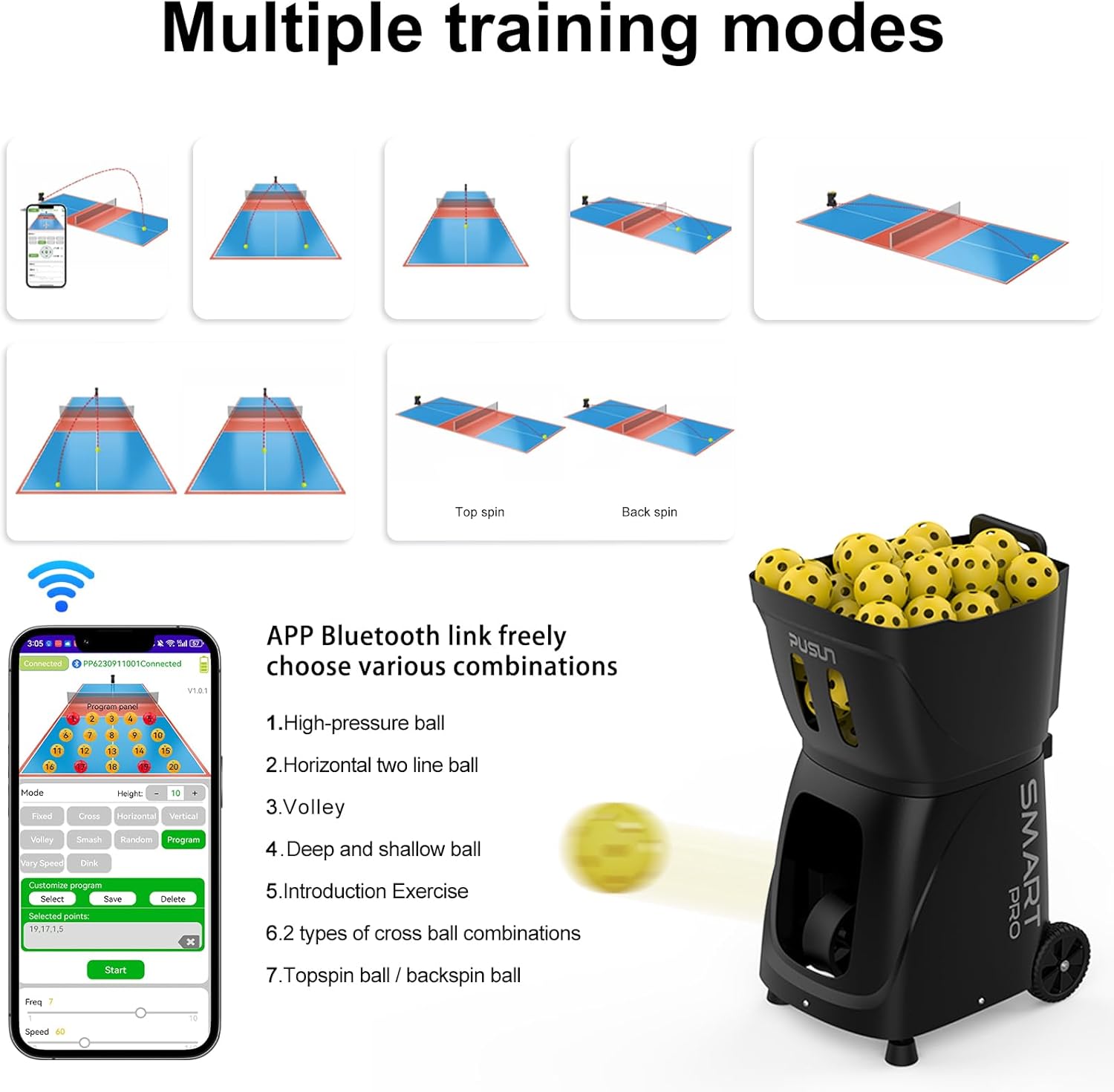 PP SMART PRO Pickleball Machine, Professional Automatic Ball Launcher with App & Remote Control, 80+ Ball Capacity, Adjustable Speed/Spin/Frequency, Portable for All Skill Levels (Black)